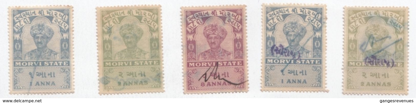 MORVI  State  1A TO 8A 5 Court Fee & Revenue  Stamps Type 9  # 04725  FD  Inde Indien  India Fiscaux Fiscal - Morvi