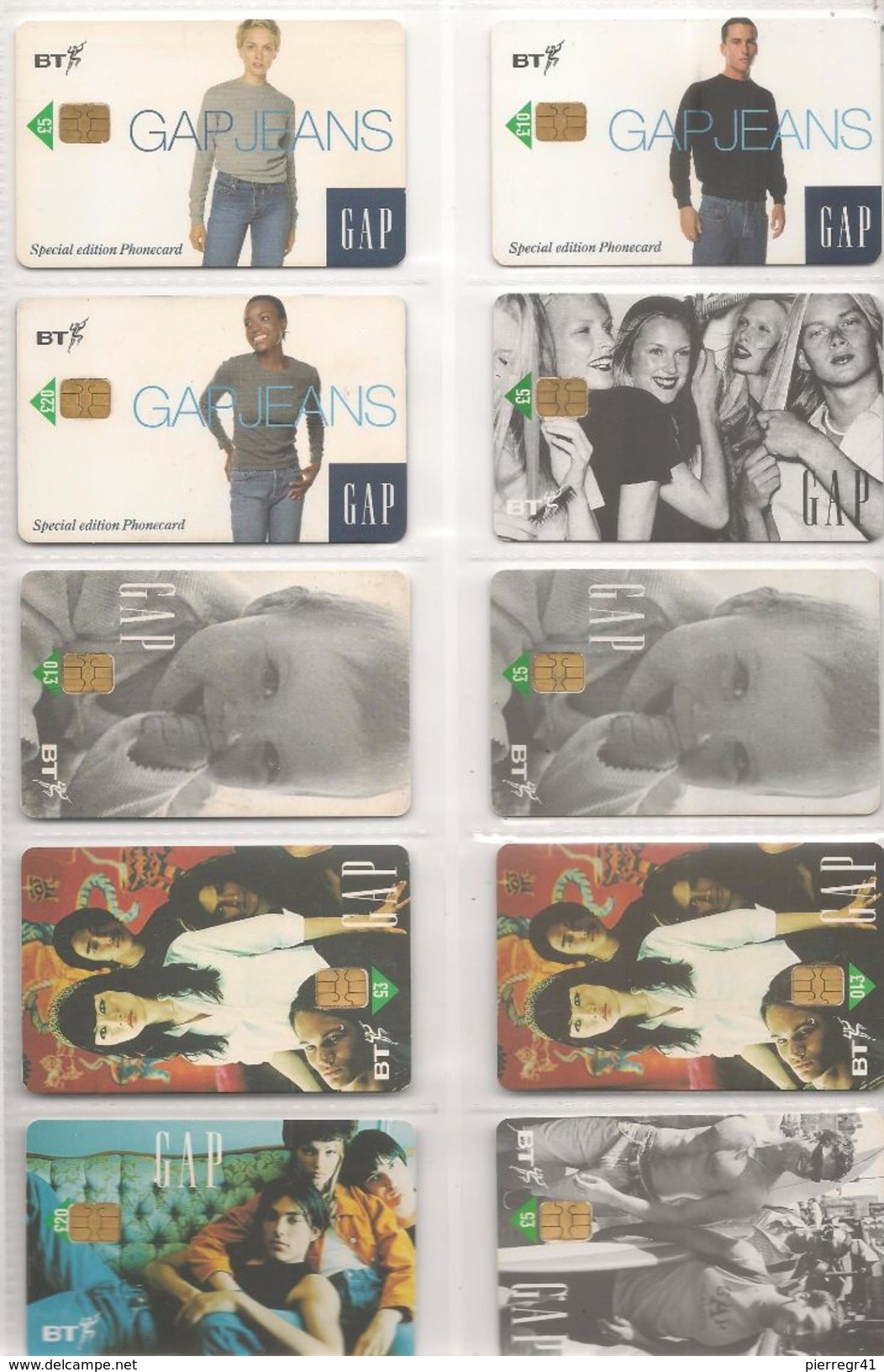 10-CARTES+PUCE-BRITISH TELECOM-5£/10£/20£-SERIE-VETEMENTS GAP-UTIL-TBE-RARE - Sammlungen