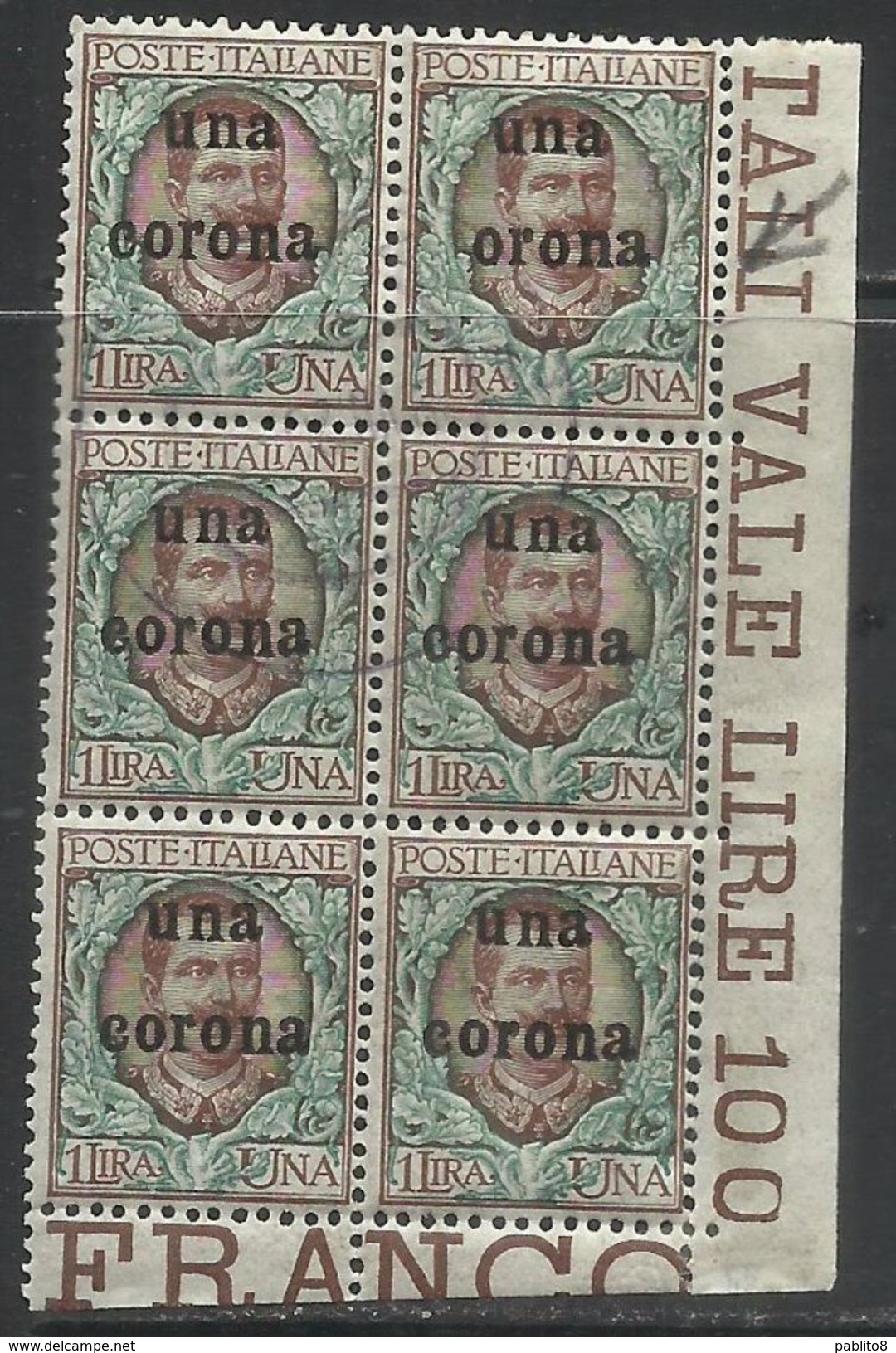 OCCUPAZIONI ITALIANE DALMAZIA 1919 VARIETA' VARIETY ITALY OVERPRINTED SOPRASTAMPATO UNA CORONA SU 1 LIRA MNH - Dalmatie