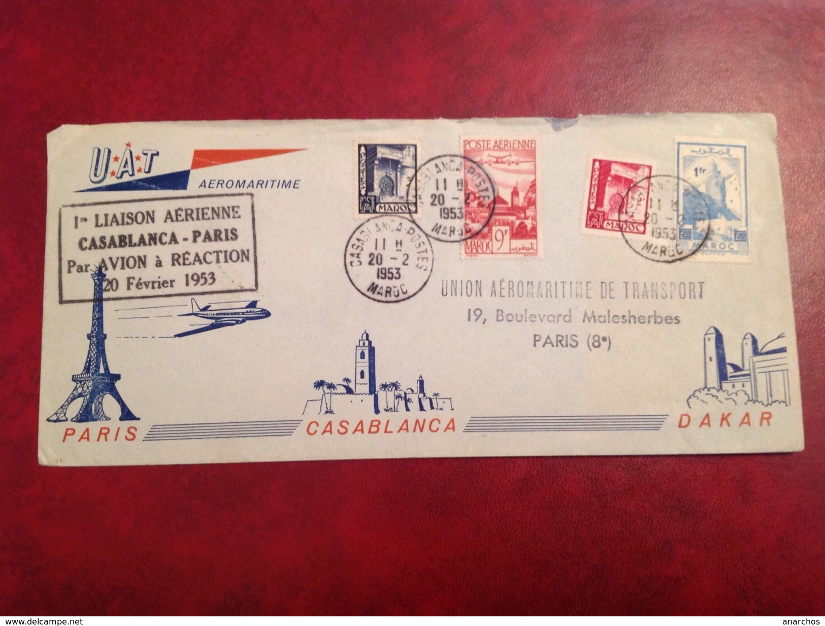 Première Liaison Aérienne Casablanca Paris Par Avion à Réaction 1953 - Airmail