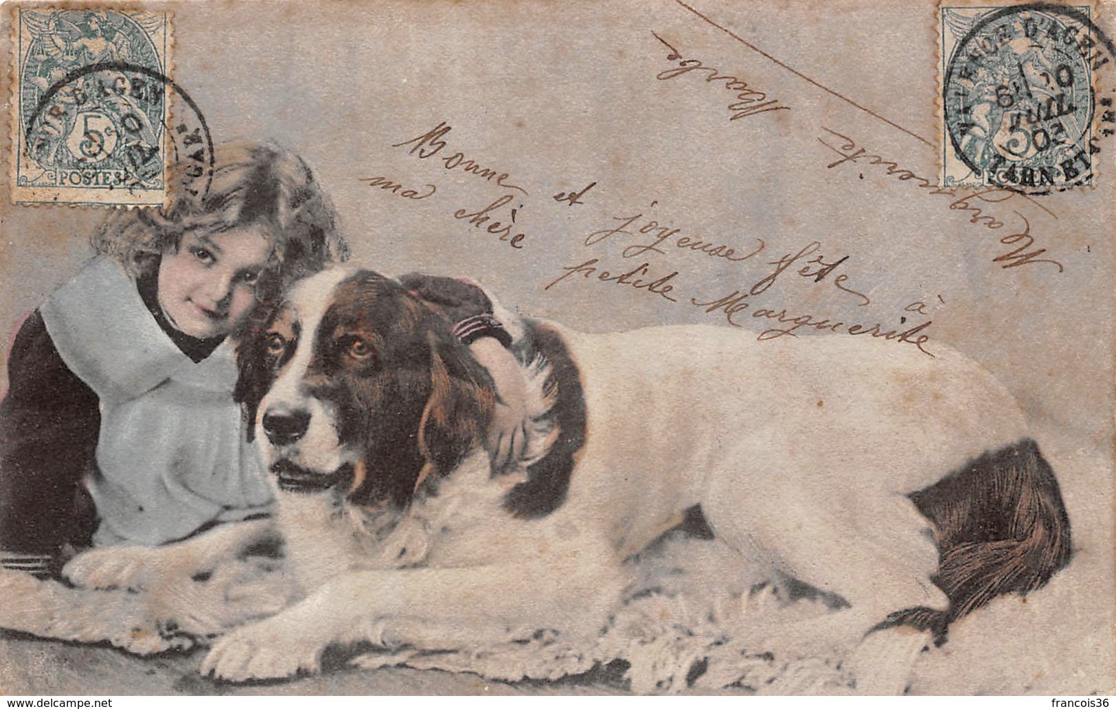 St Saint Bernard - Chien Et Petite Fille - Illustration - Honden