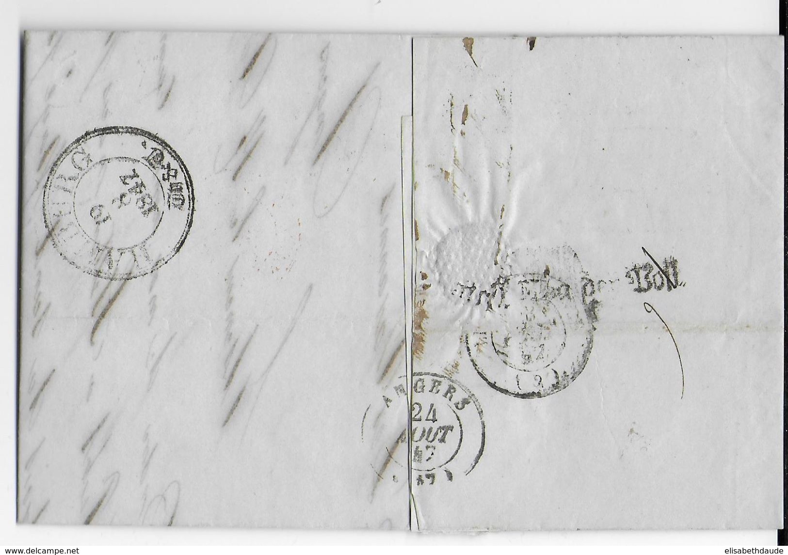 DANEMARK - 1847 - LETTRE De ELSENEUR CACHET D' ENTREE TOUR ET TAXIS Par VALENCIENNES + DANEMARCK Par HAMBOURG => ANGERS - Entry Postmarks