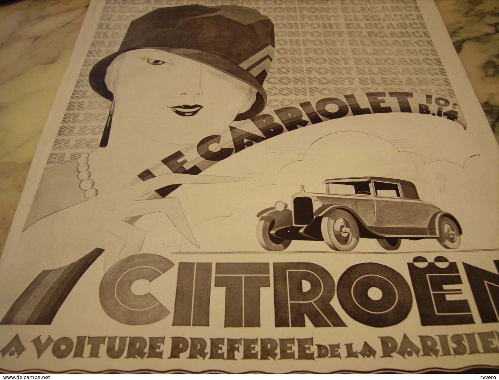 ANCIENNE AFFICHE PUBLICITE VOITURE CABRIOLET   CITROEN 1928 - Voitures