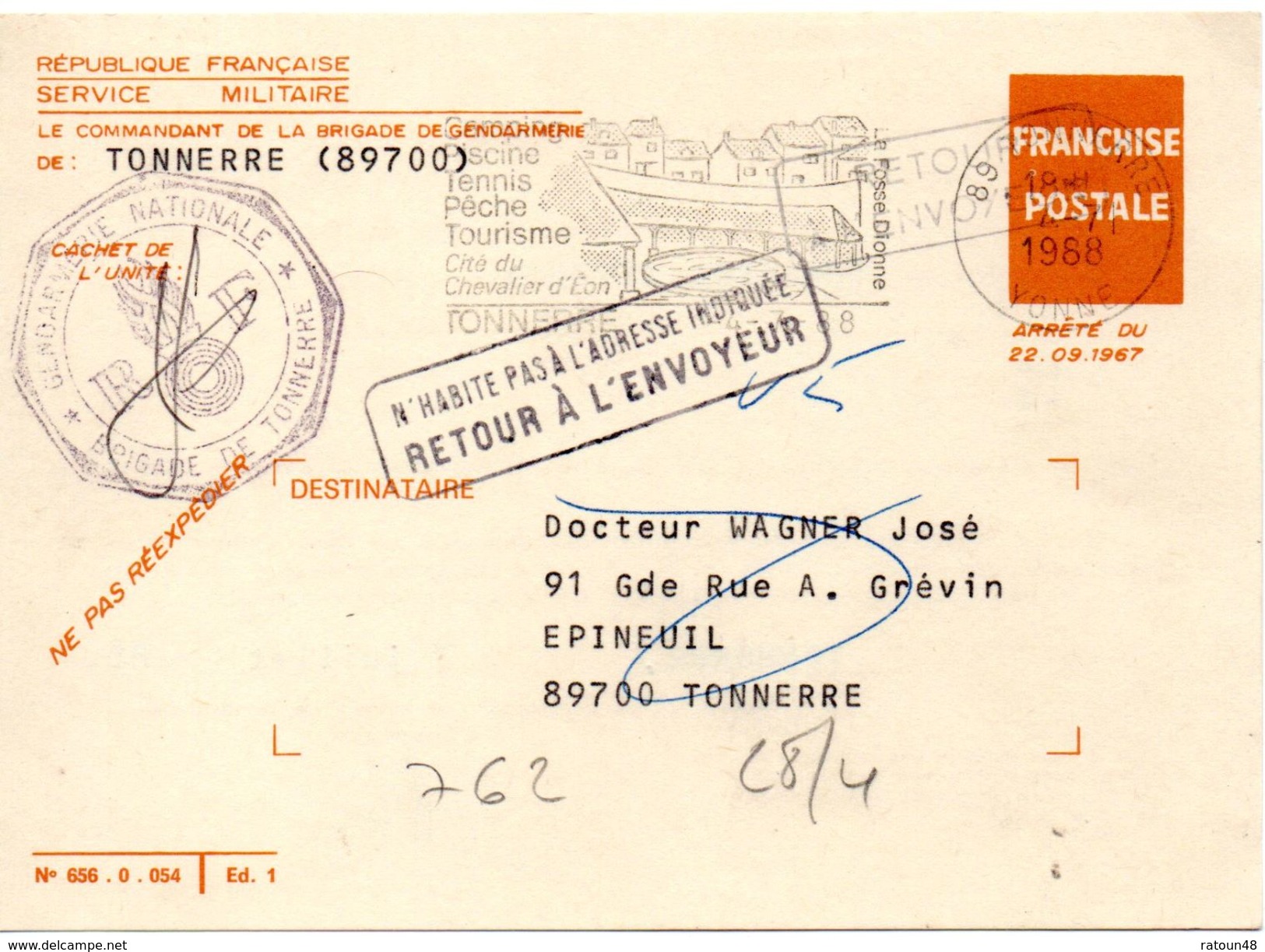 Carte D'invitation D'un Reserviste Pour Remise De Fascicule TONNERRE Le 06.07.88 - Police - Gendarmerie