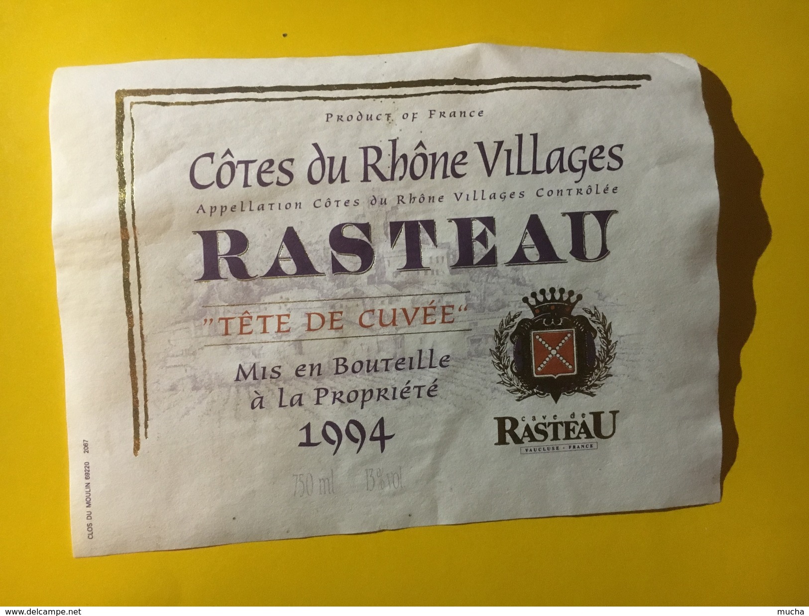 5874 - Côtes Du Rhône Villages 1994 Tête De Cuvée Rasteau - Côtes Du Rhône