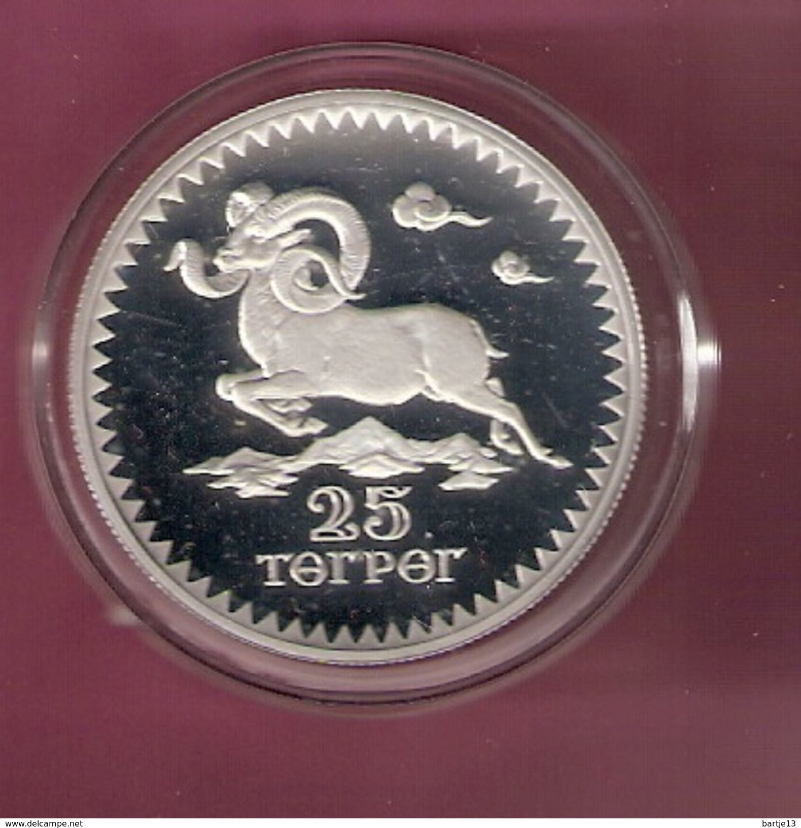 MONGOLIE 25 TUKHRIK 1976 SILVER PROOF WWF ARGALI SHEEP - Mongolië