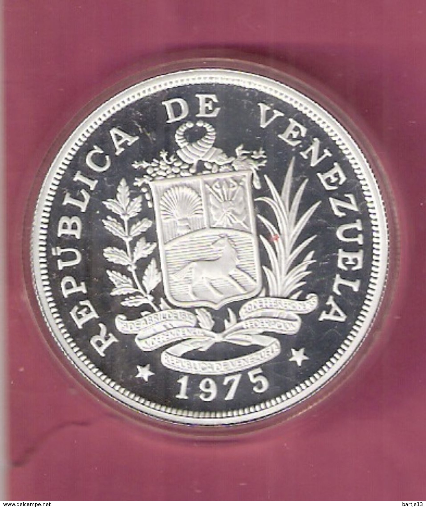 VENEZUELA 50 BOLIVARS1975 SILVER PROOF WWF ARMADILLO - Venezuela