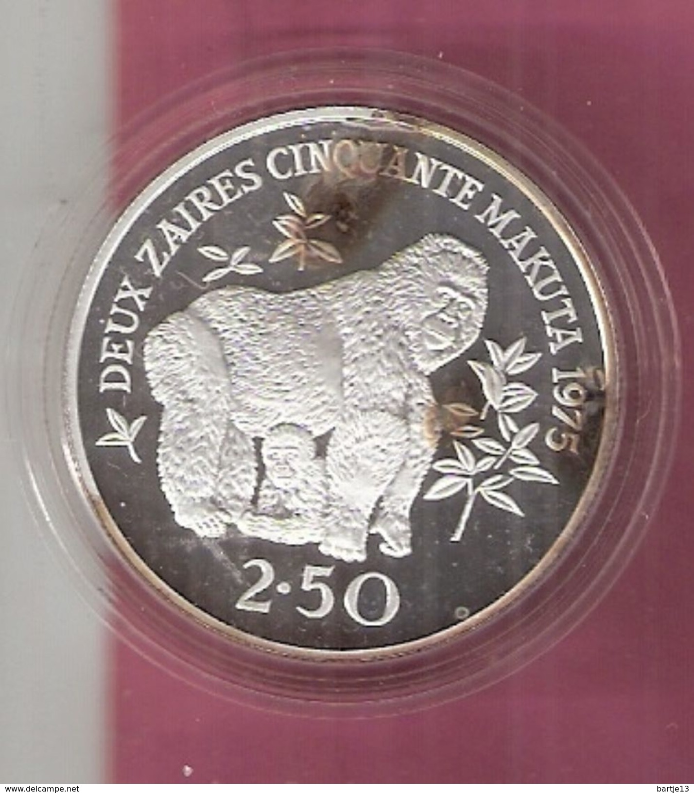 ZAIRE 2 1/2 ZAIRES 1975 SILVER PROOF WWF GORILLA - Zaire (1971-97)