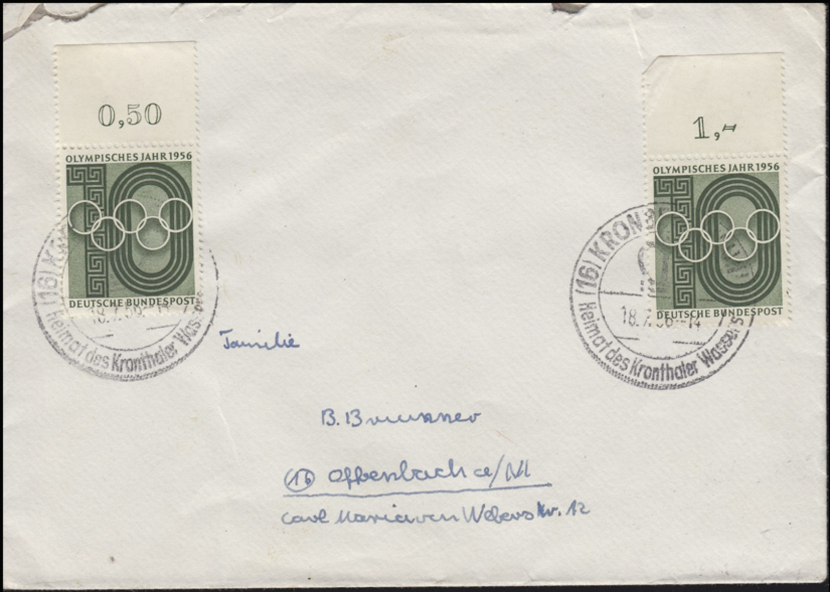 231 Olympisches Jahr 2x 10 Pf Beide Mit Oberrand MeF SSt KRONBERG 18.7.56 - Other & Unclassified