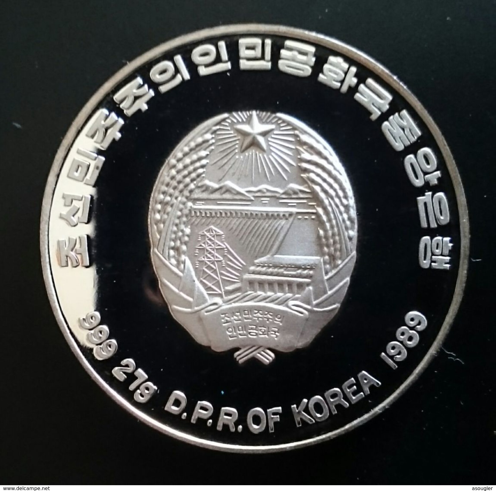 NORTH KOREA 500 WON 1989 SILVER PROOF "World Championship Soccer 1990"  Free Shipping Via Registered Air Mail - Corea Del Nord