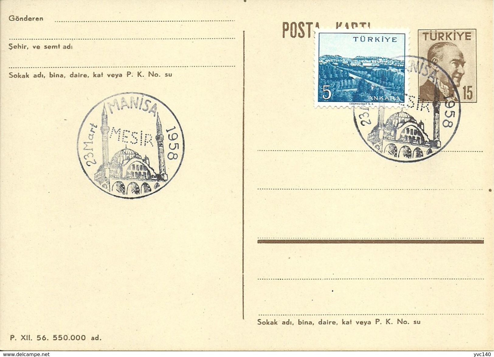 Turkey; 1956 Postal Stationery Isfila AN 187 - Entiers Postaux