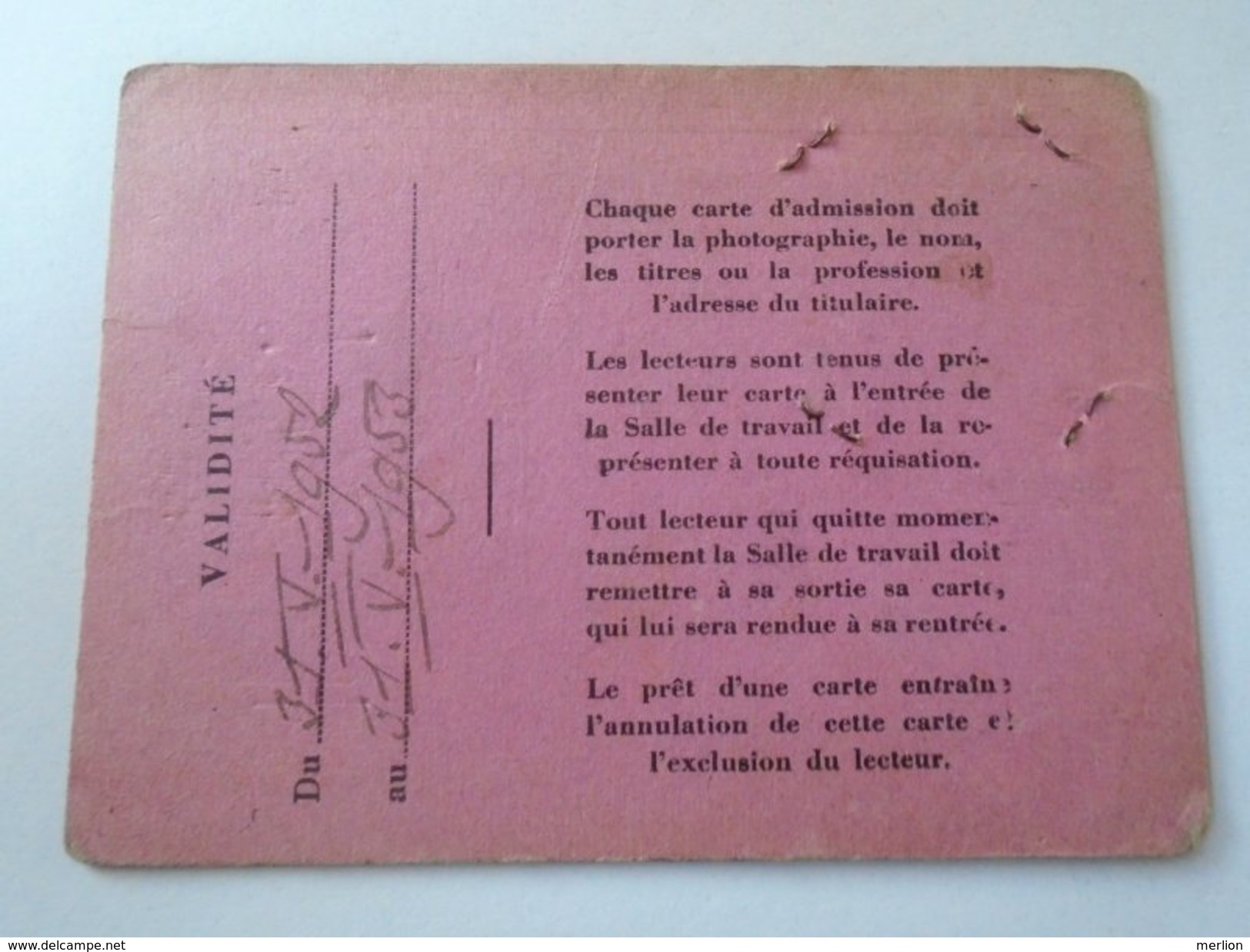 J2050.13  Carte D'entrée à La Bibliotheque Nationale En 1952 - Károly Dékány  Journaliste Collaborateur - Tickets D'entrée