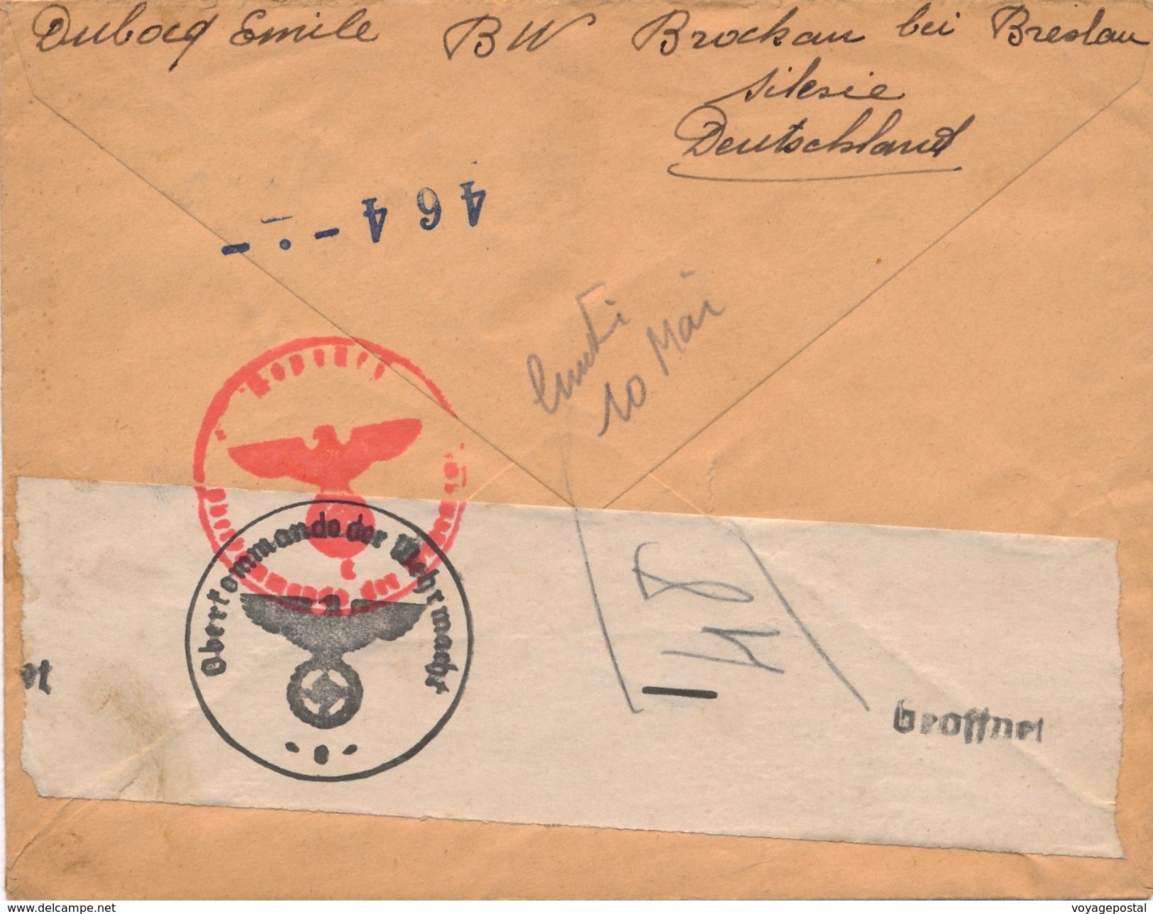 Lettre Recommandée Brockau (Kr Breslau) Double Censure WWII - Lettres & Documents