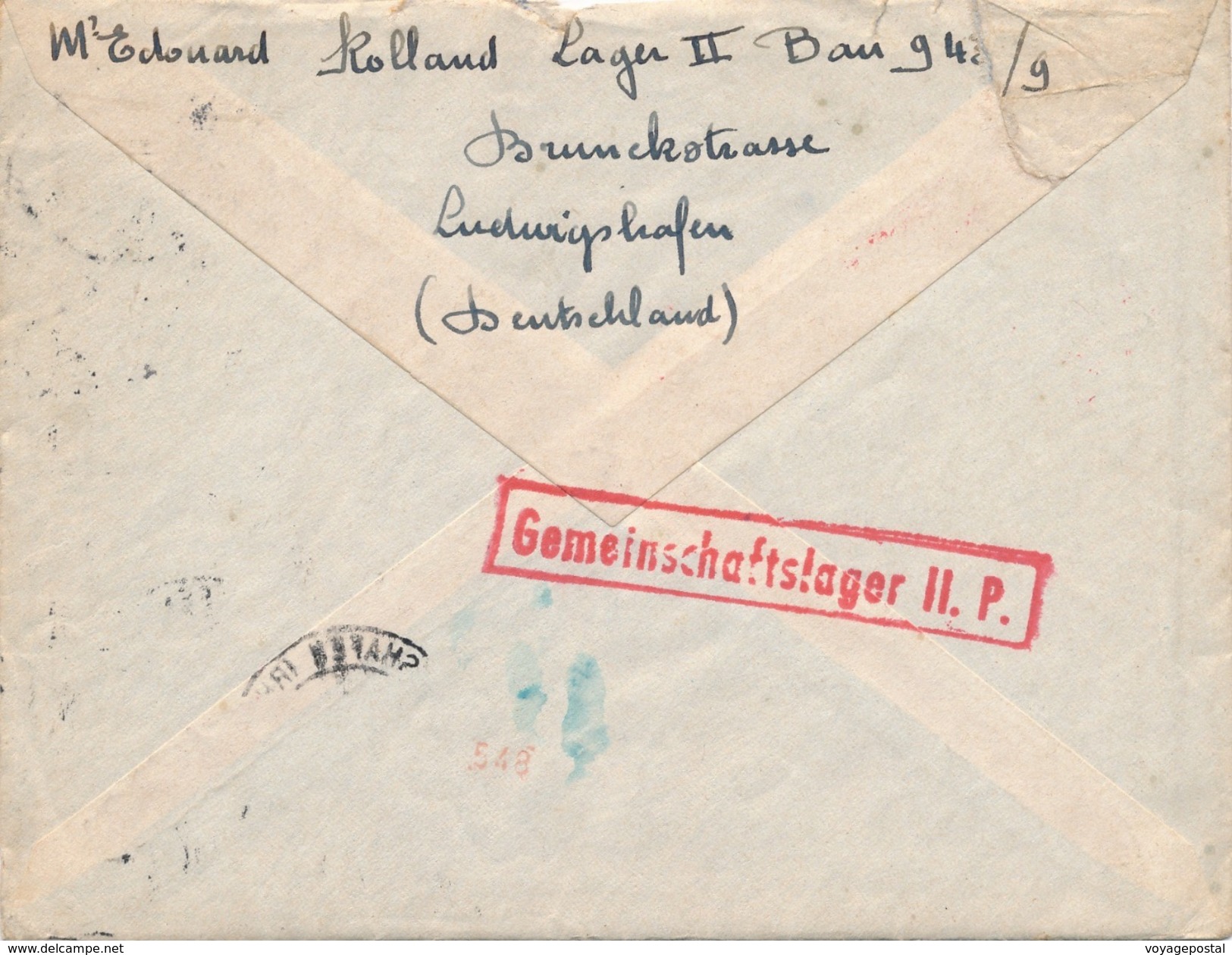 Lettre Hitler Ludwigshafen Griffe Rouge Au Dos Gemeinschaftslager Censure WWII - Lettres & Documents