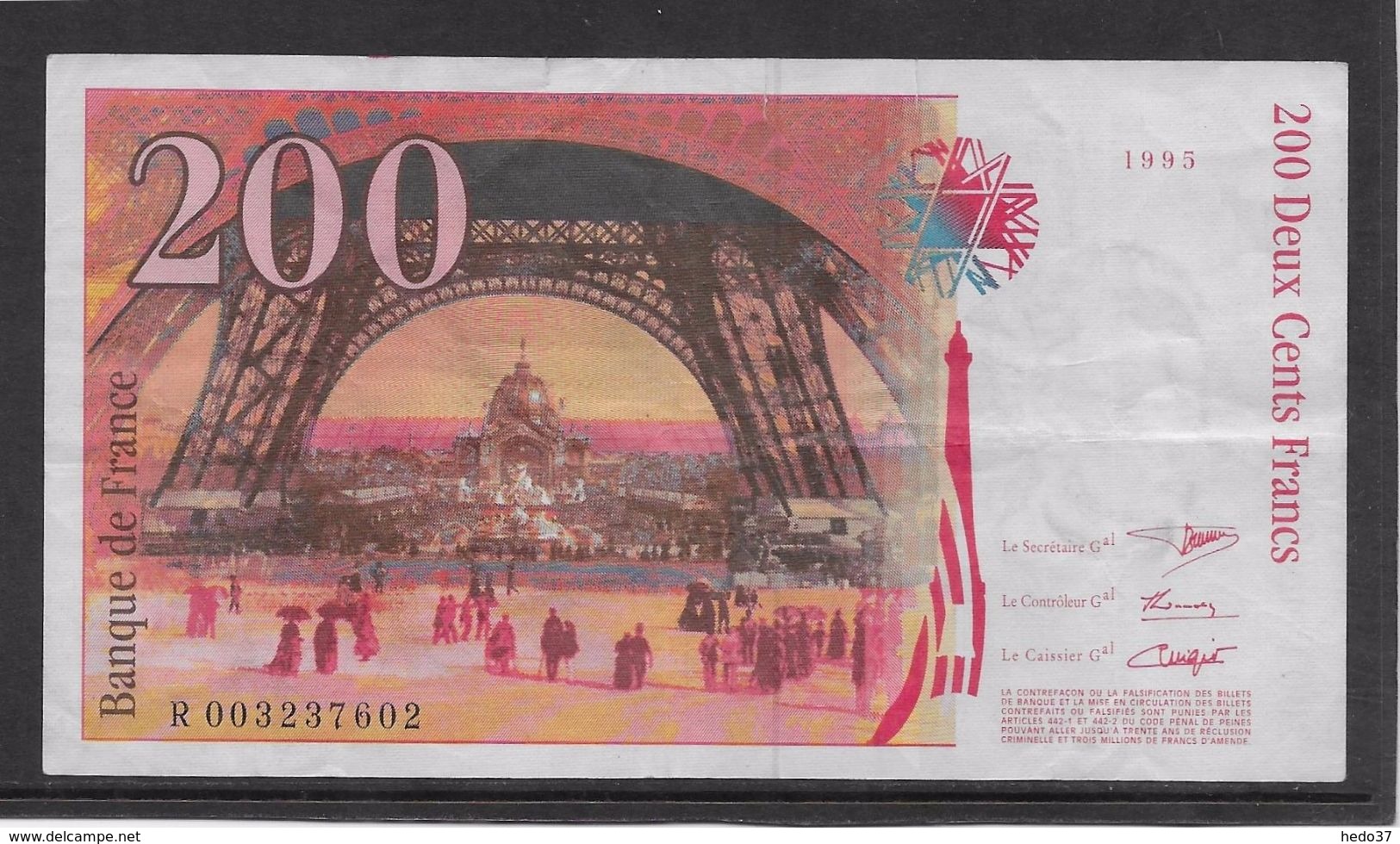 France 200 Francs Eiffel - 1995 - Fayette N° 75-1 - TTB - 200 F 1995-1999 ''Eiffel''