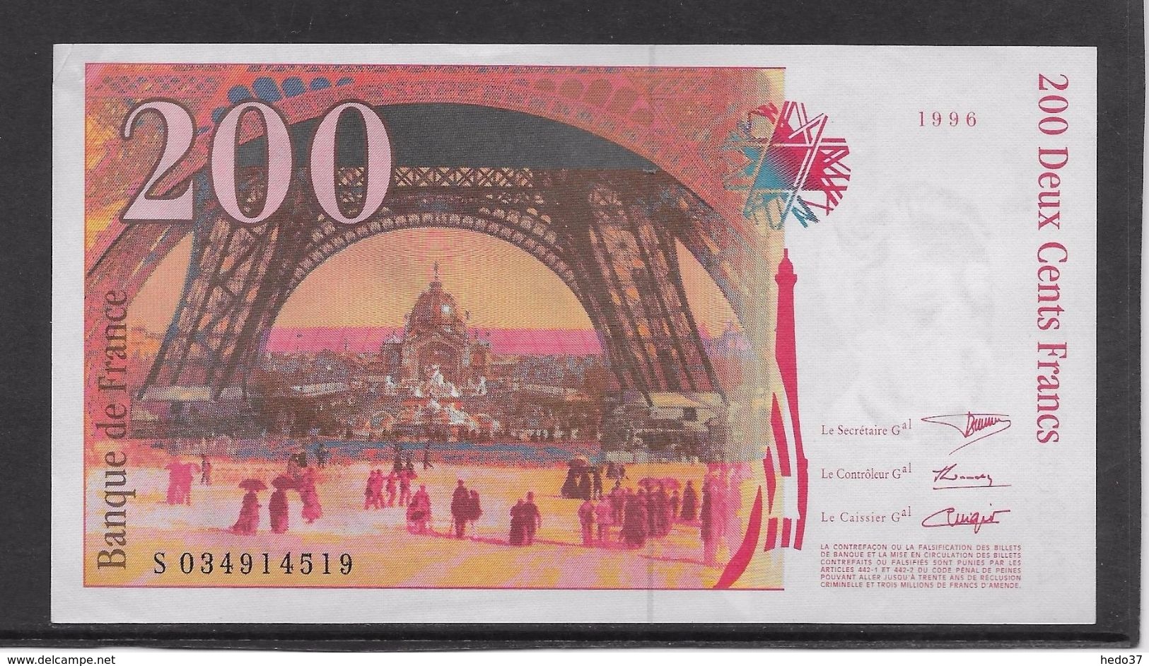 France 200 Francs Eiffel - 1996 - Fayette N° 75-3a - SPL - 200 F 1995-1999 ''Eiffel''