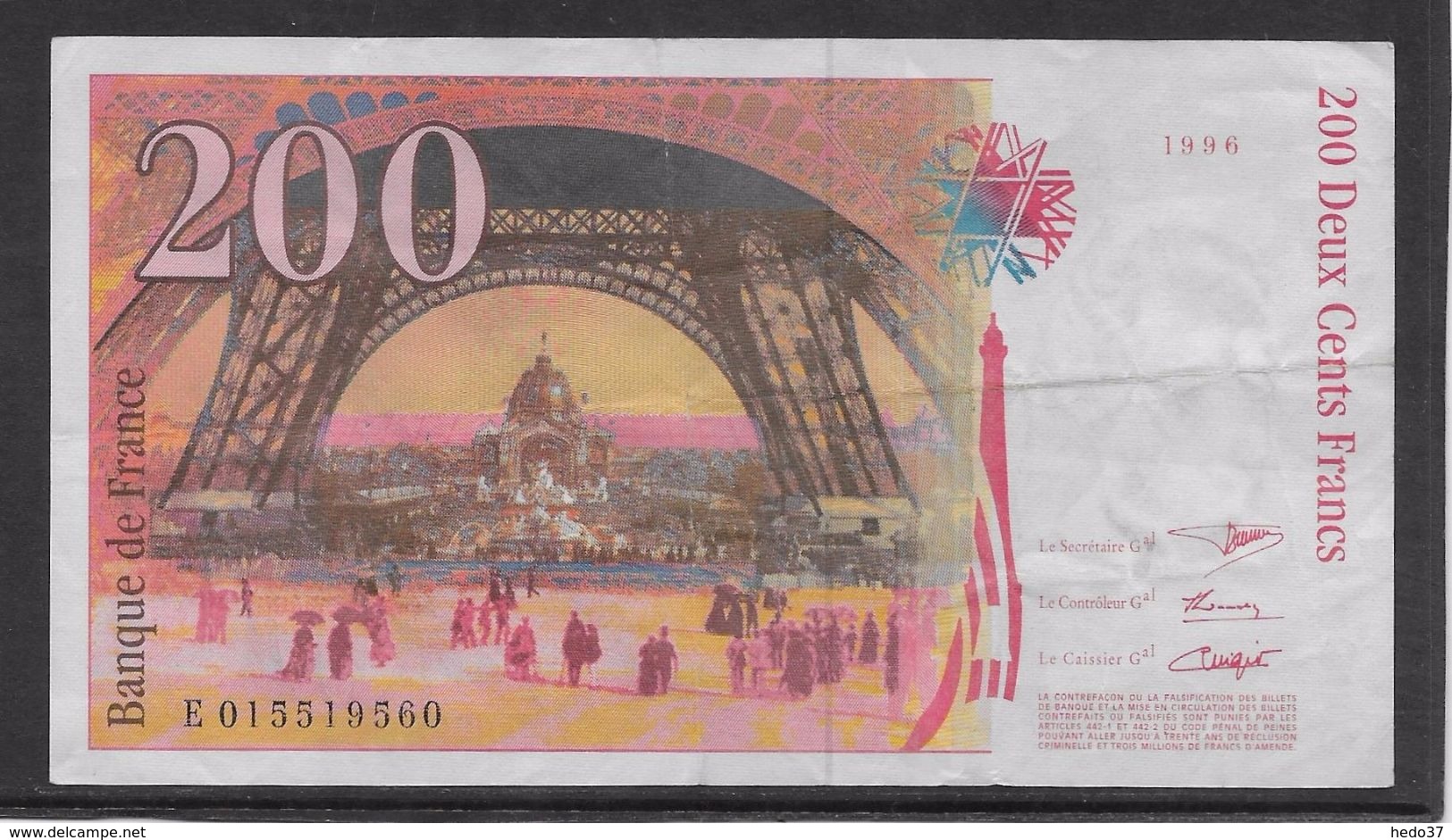 France 200 Francs Eiffel - 1996 - Fayette N° 75-3a - TTB - 200 F 1995-1999 ''Eiffel''