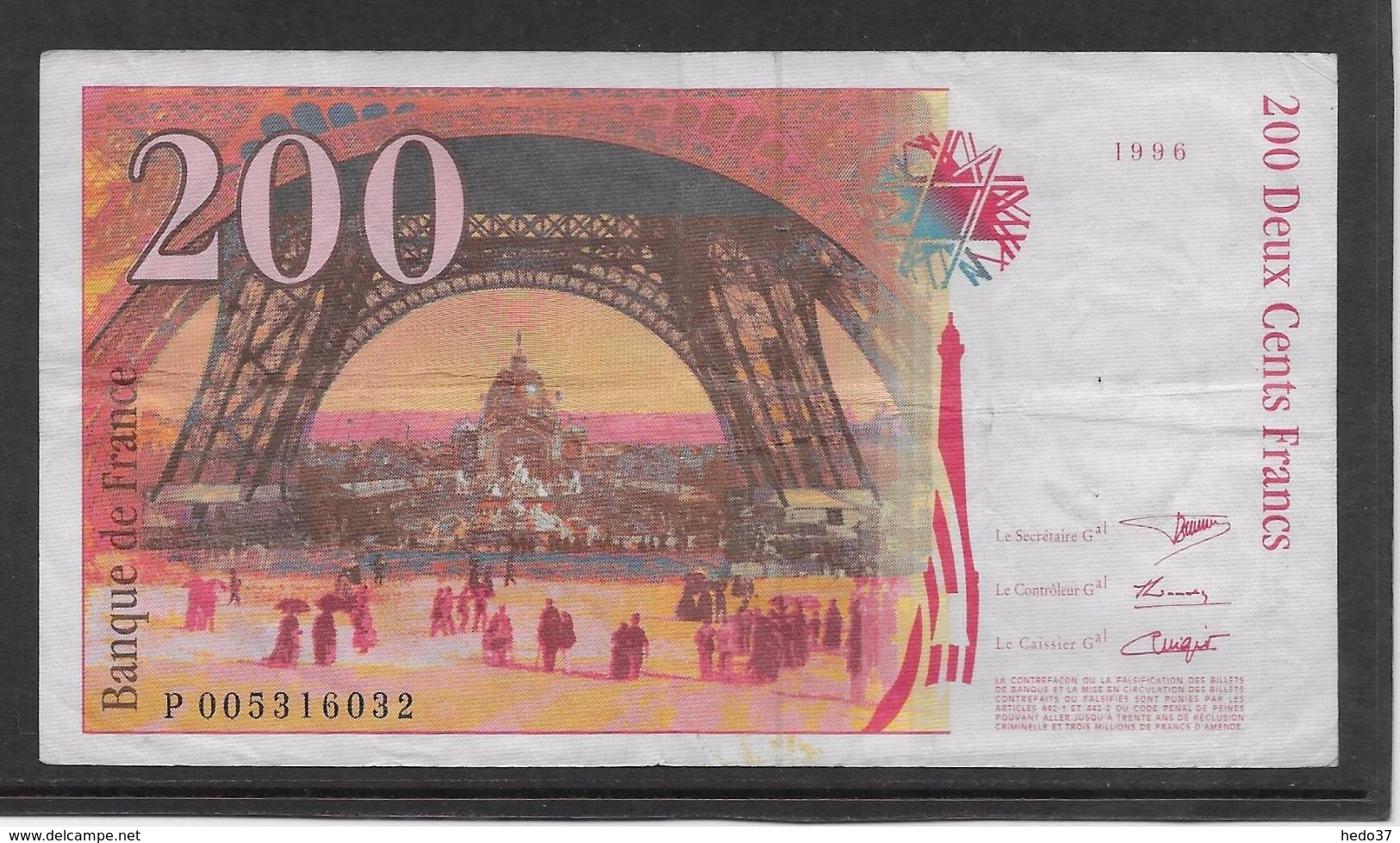 France 200 Francs Eiffel - 1996 - Fayette N° 75-3a - TTB - 200 F 1995-1999 ''Eiffel''