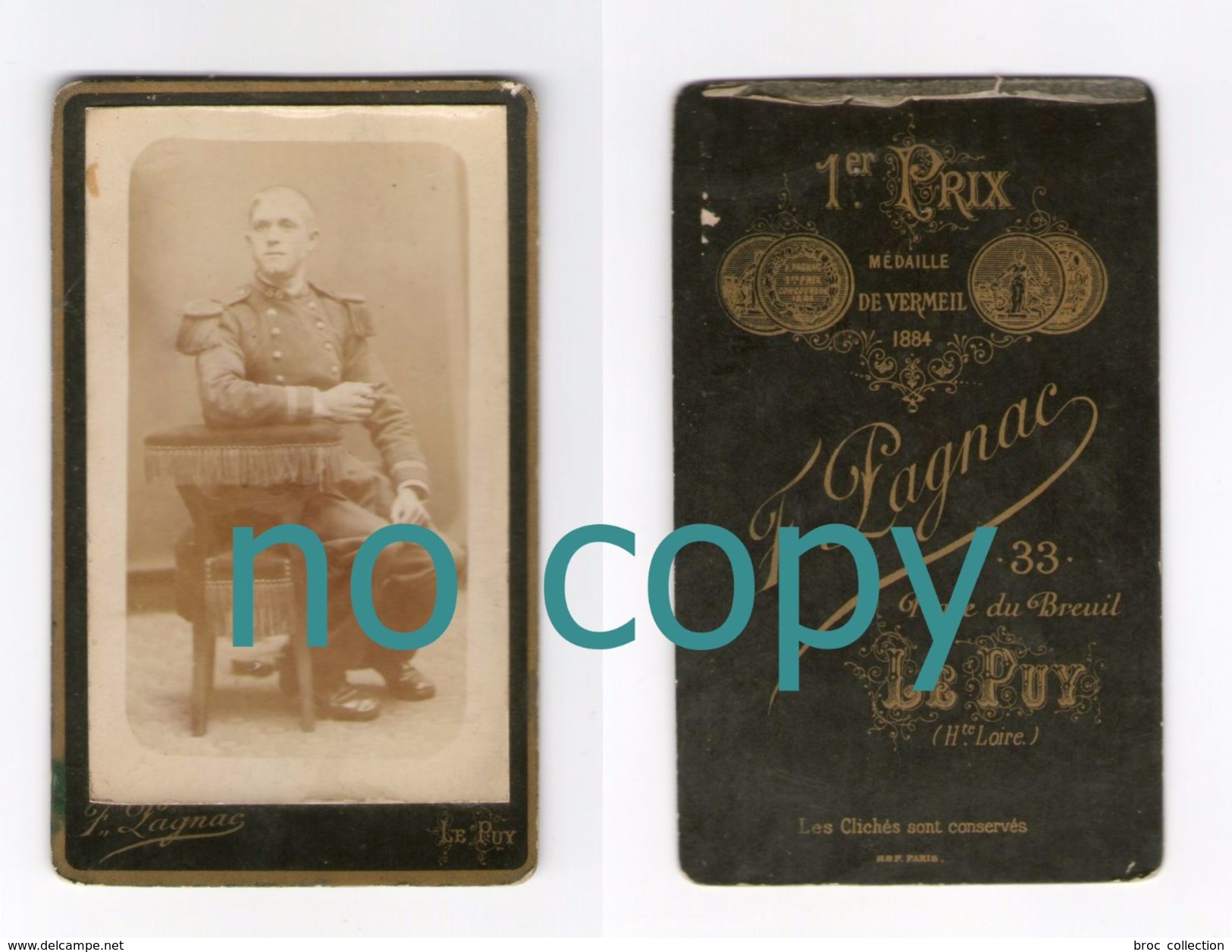 Photo Cdv D'un Militaire, 36 Sur Col, Photographe F. Pagnac, Le Puy En Velay - Oorlog, Militair