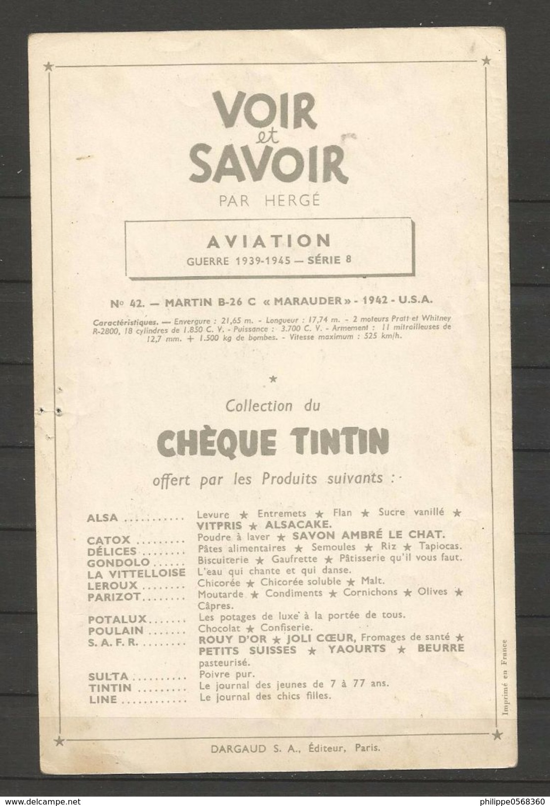 Chromo Tintin Collection "Voir Et Savoir" L'aviation De La Guerre 1939-1945 - Autres & Non Classés