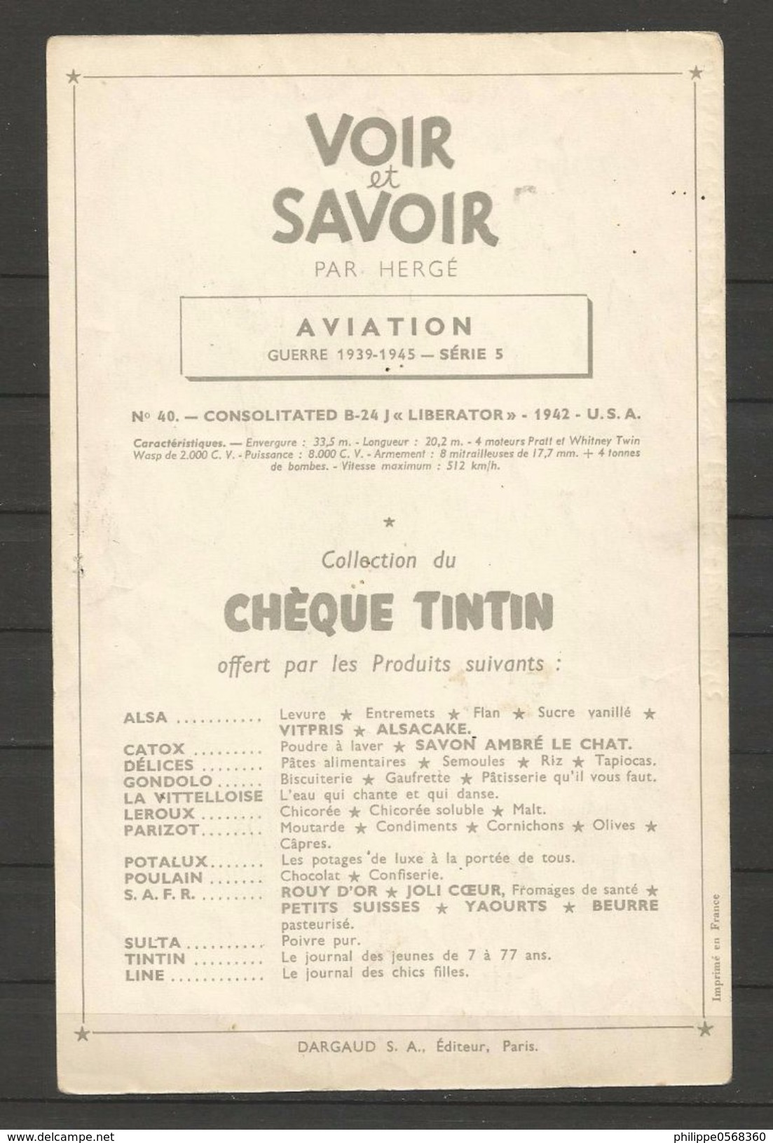 Chromo Tintin Collection "Voir Et Savoir" L'aviation De La Guerre 1939-1945 - Autres & Non Classés