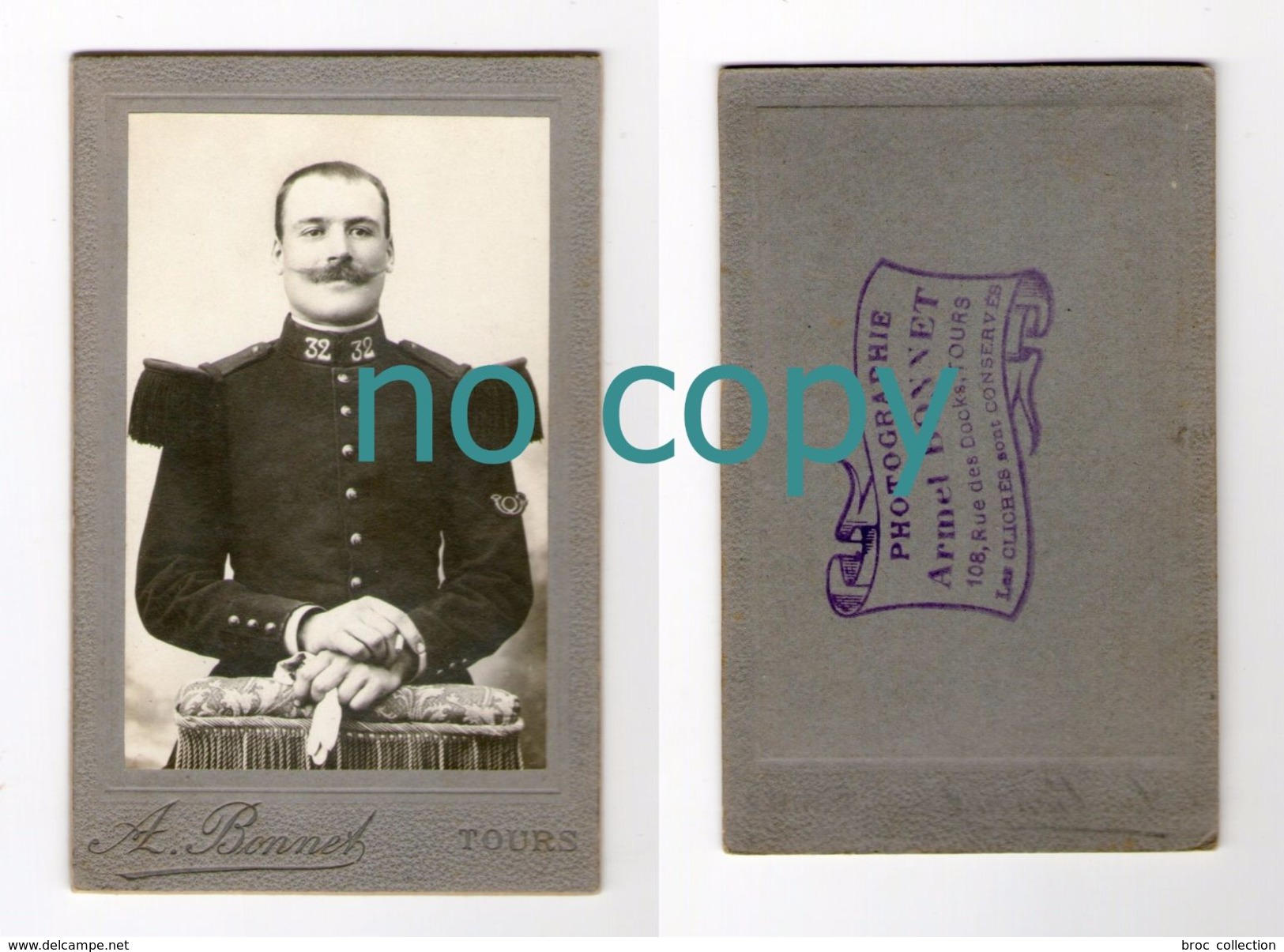 Photo Cdv D'un Militaire, 32 Sur Col, Photographe Armel Bonnet, Tours - Guerre, Militaire