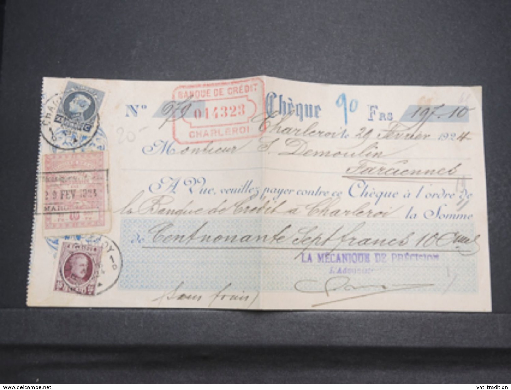 BELGIQUE - Fiscal + Timbres Sur Document ( Chèque ) En 1924 - L 10302 - Documents