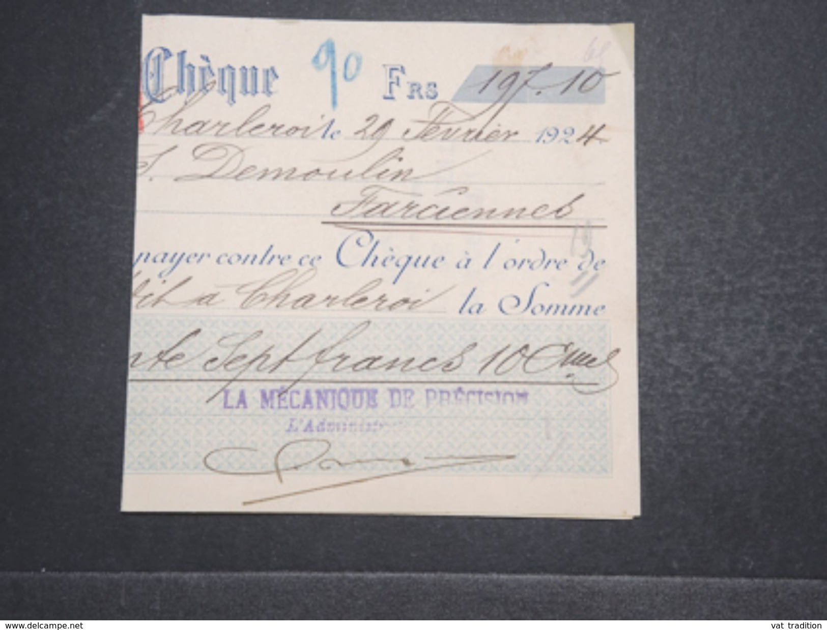 BELGIQUE - Fiscal + Timbres Sur Document ( Chèque ) En 1924 - L 10302 - Dokumente