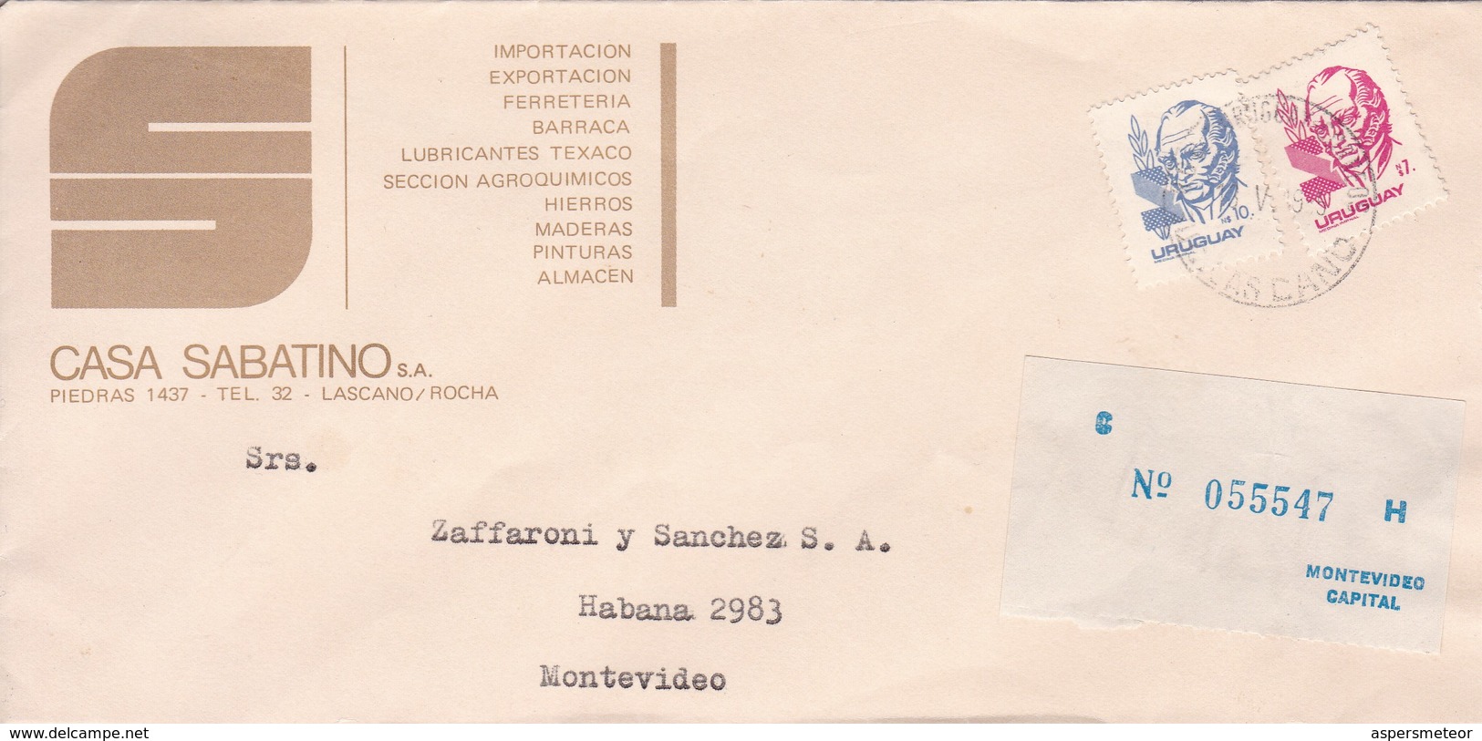 CASA SABATINO CIRCA 1970s SPECIAL COVER CIRCULEE URUGUAY TBE-BLEUP - Uruguay