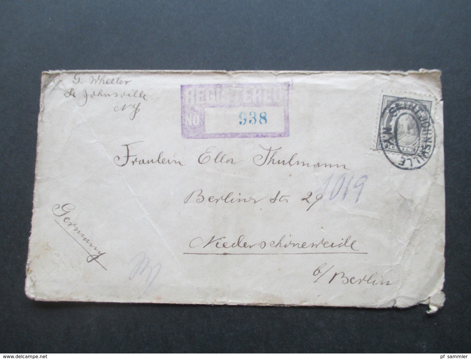 USA 1922 Registered Mail Saint Johnsville NY - Niederschönewalde Mit 7 Stempeln! Registered No 938 - Briefe U. Dokumente