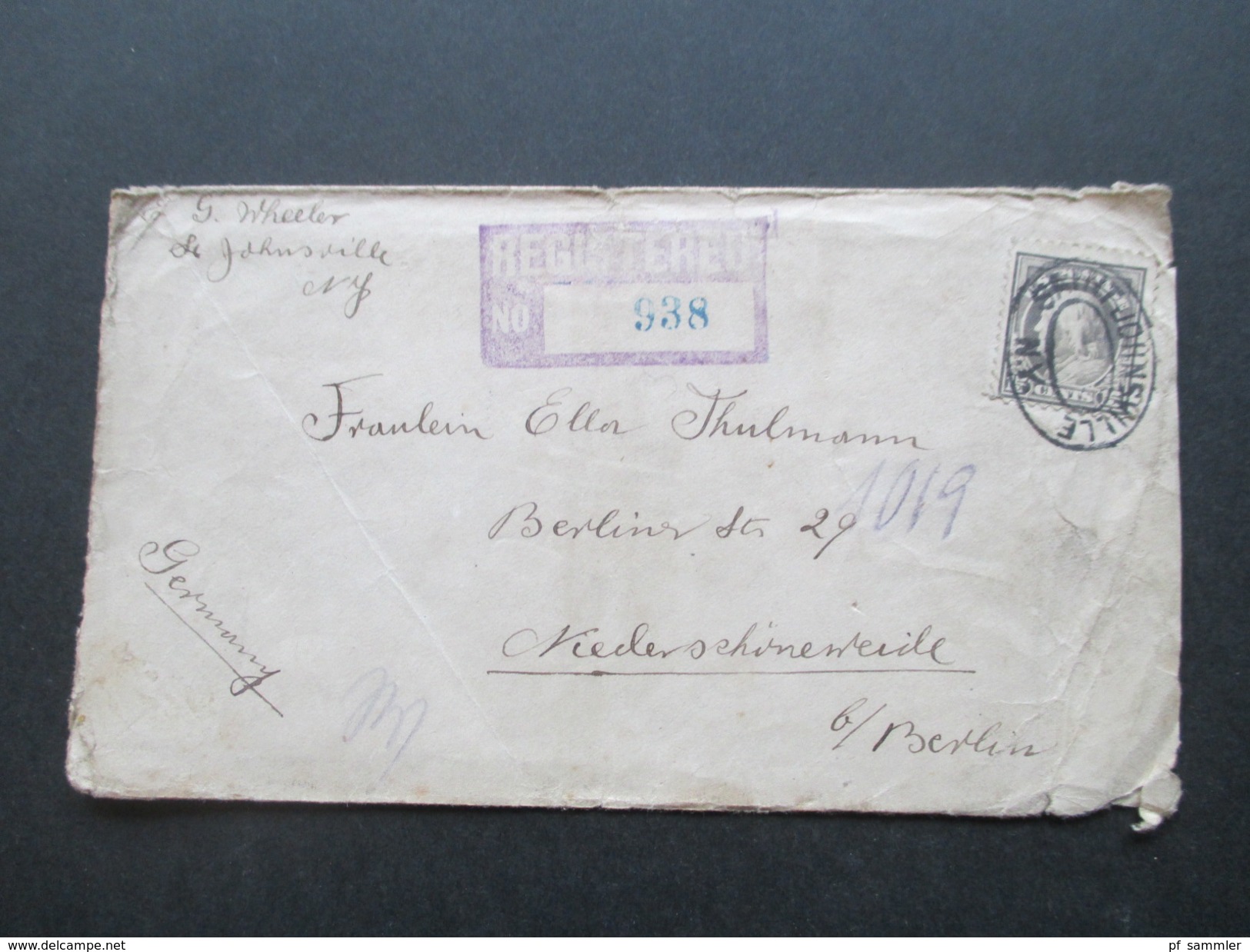 USA 1922 Registered Mail Saint Johnsville NY - Niederschönewalde Mit 7 Stempeln! Registered No 938 - Covers & Documents