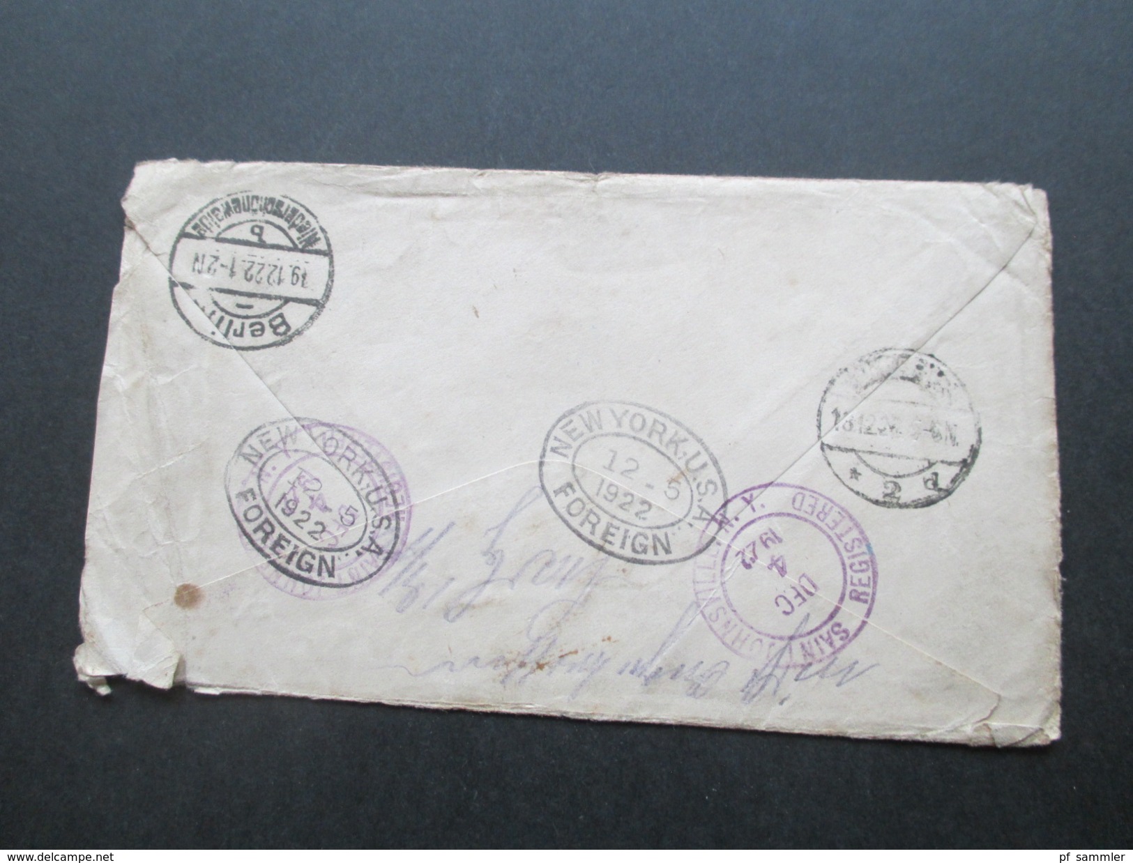 USA 1922 Registered Mail Saint Johnsville NY - Niederschönewalde Mit 7 Stempeln! Registered No 938 - Lettres & Documents