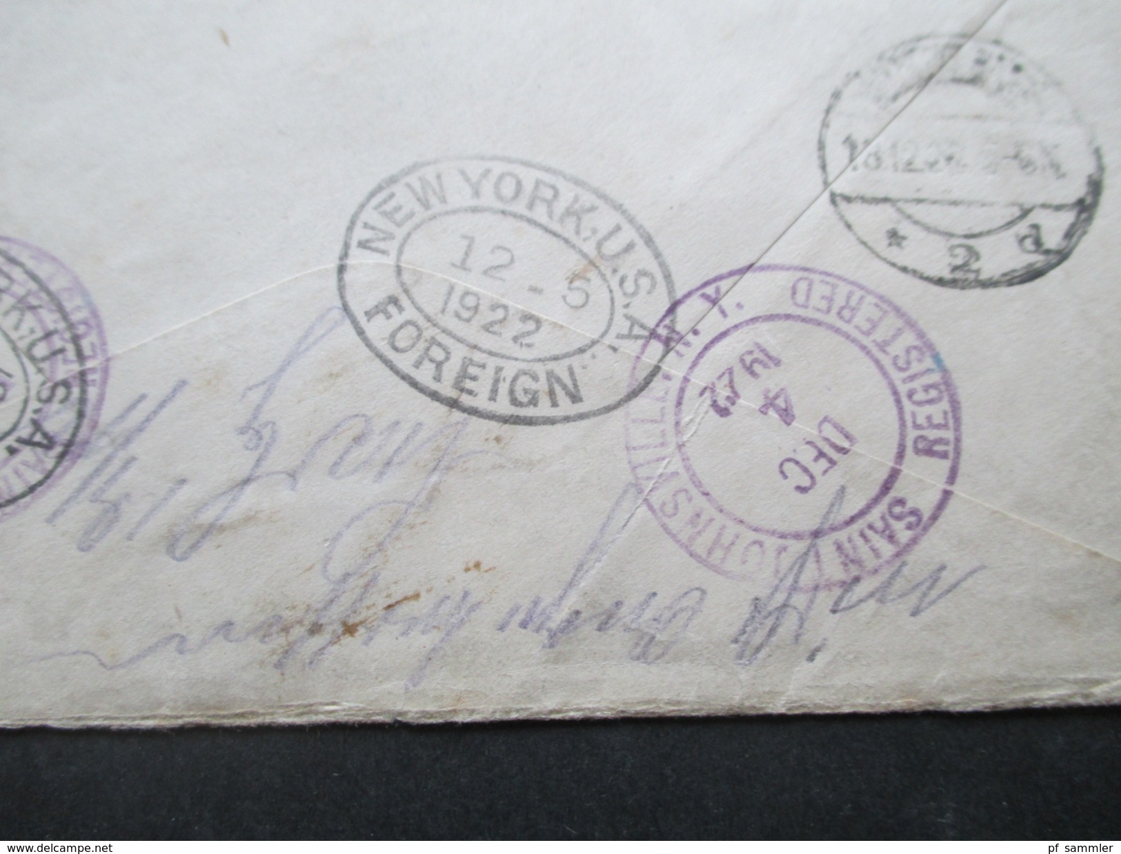 USA 1922 Registered Mail Saint Johnsville NY - Niederschönewalde Mit 7 Stempeln! Registered No 938 - Cartas & Documentos