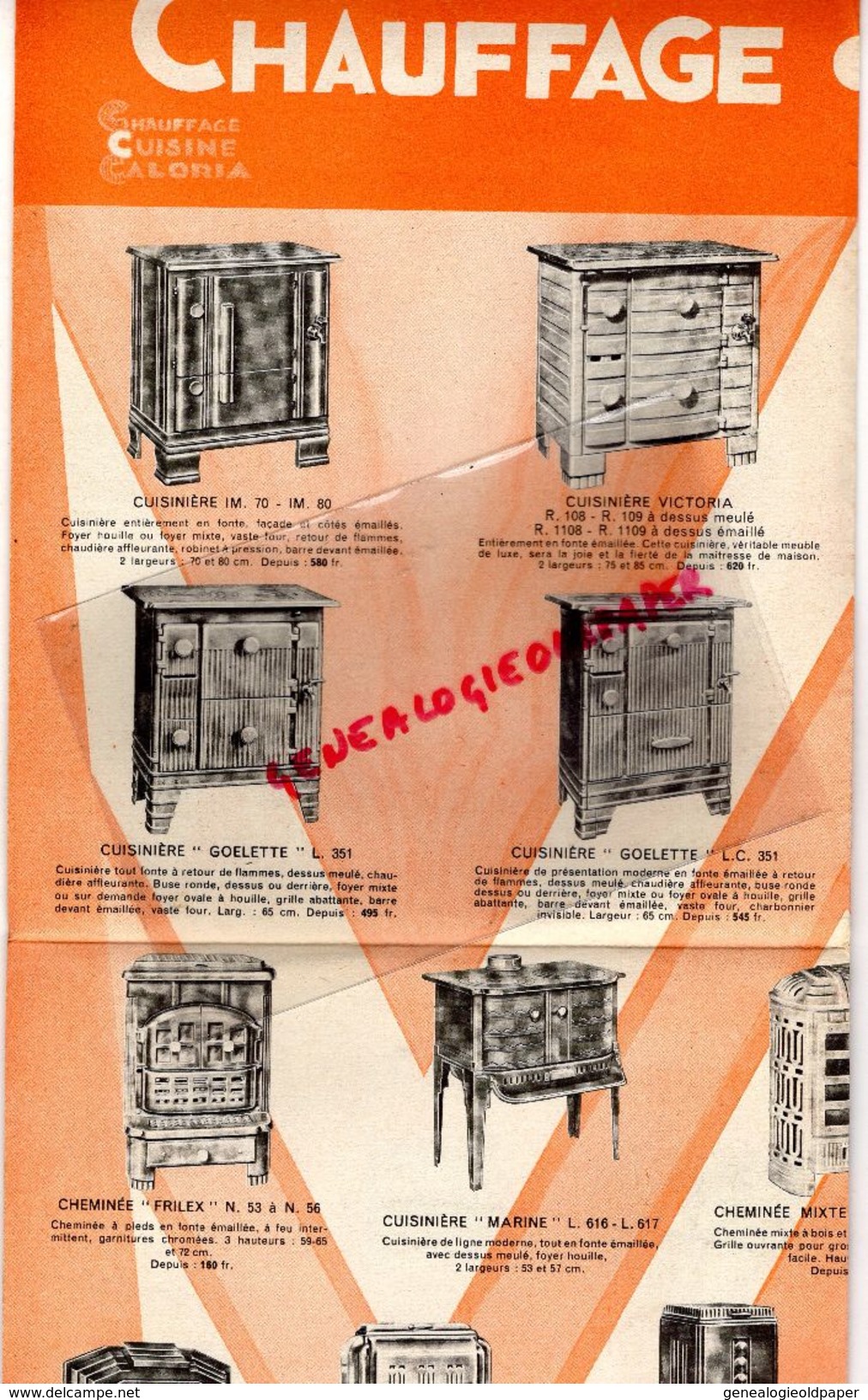 75- PARIS- RARE CATALOGUE CALORIA-CHAUFFAGE CENTRALE CHAPPEE-CUISINE-FONDERIE 6 RUE CAMBACERES-POELES CUISINIERES-1935 - Artesanos