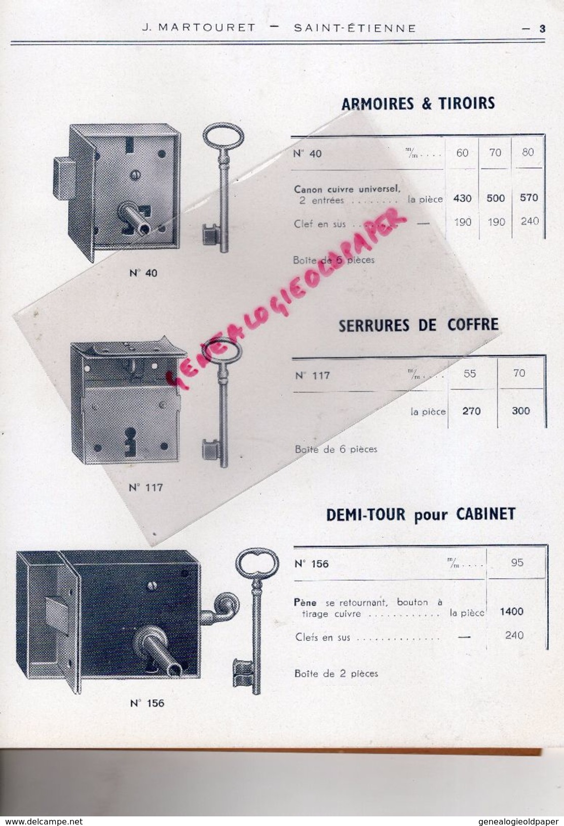 42-ST SAINT ETIENNE-MONISTROL SUR LOIRE-TERRENOIRE- RARE BEAU CATALOGUE J. MARTOURET-1952-SERRURES BOULONS FERRONNERIE- - Artesanos