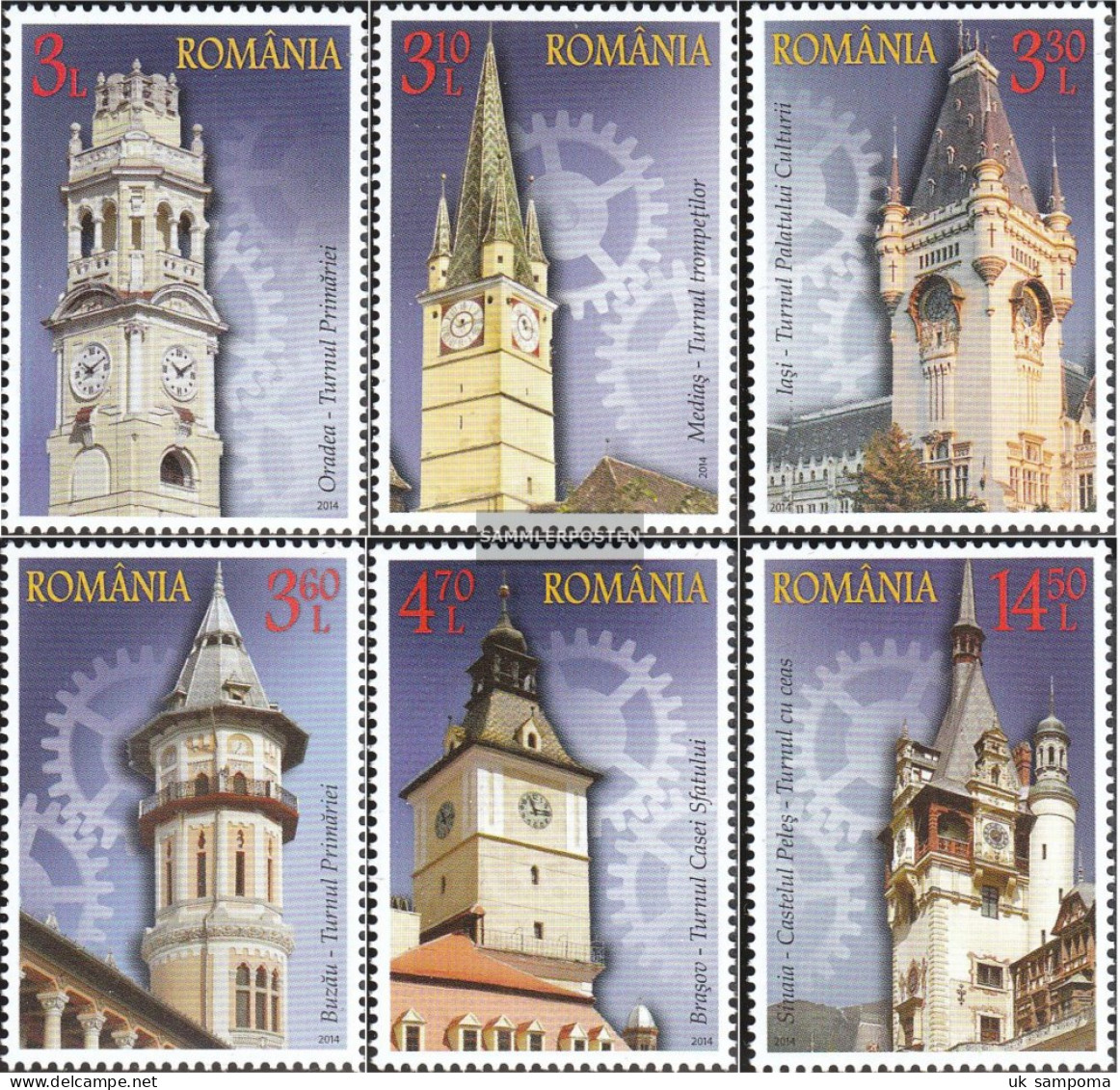 Romania 6874-6879 (complete Issue) Unmounted Mint / Never Hinged 2014 Uhrtürme - Unused Stamps