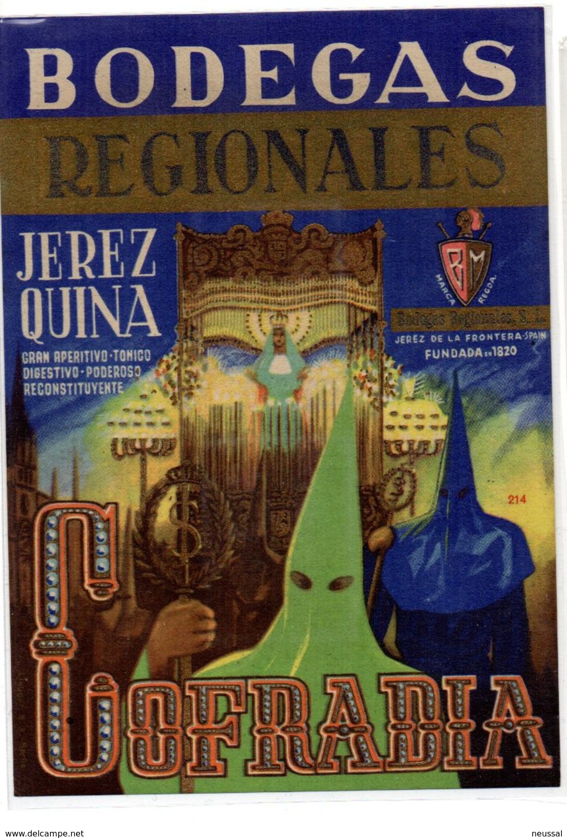 Etiqueta  Bodegas Regionales Jerez Quina  Cofradia - Otros & Sin Clasificación