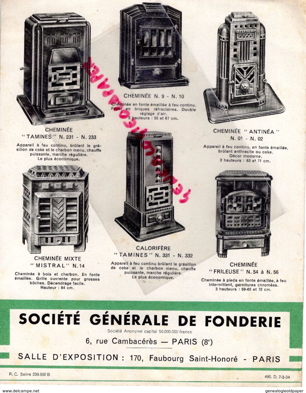 75- PARIS- RARE CATALOGUE CALORIA-CHAUFFAGE CENTRALE CHAPPEE-CUISINE-FONDERIE 6 RUE CAMBACERES-POELES CUISINIERES- 1934 - Petits Métiers