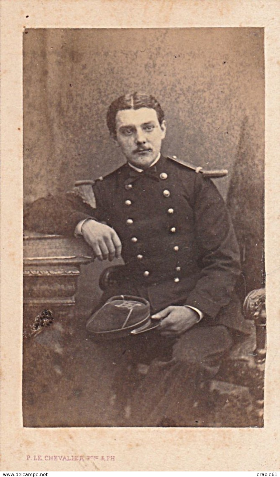 PHOTO CDV 19 Eme MILITAIRE SOLDAT EMPIRE Cabinet  LE CHEVALIER   A CAEN - Guerre, Militaire