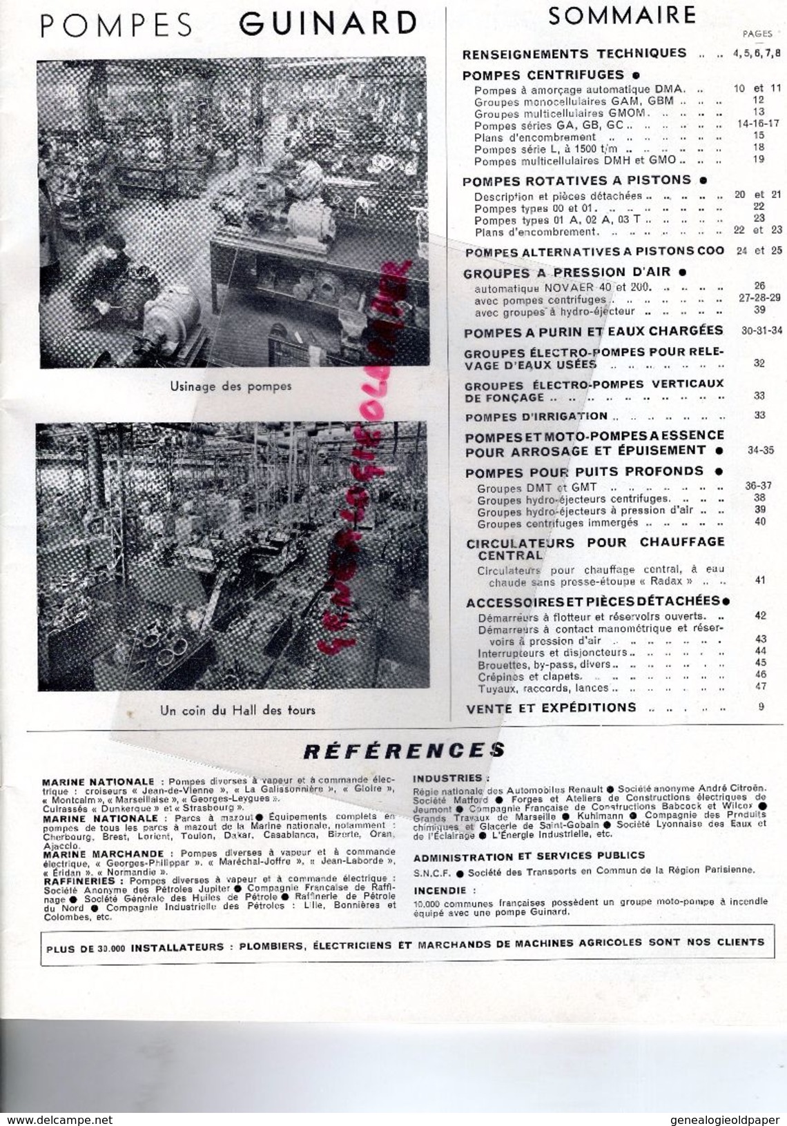 92-ST  SAINT CLOUD-SURESNES LONGCHAMP-RARE CATALOGUE ETS POMPES GUINARD-EAU SOUS PRESSION-PARIS-POMPIERS -1953 POMPE - Landbouw