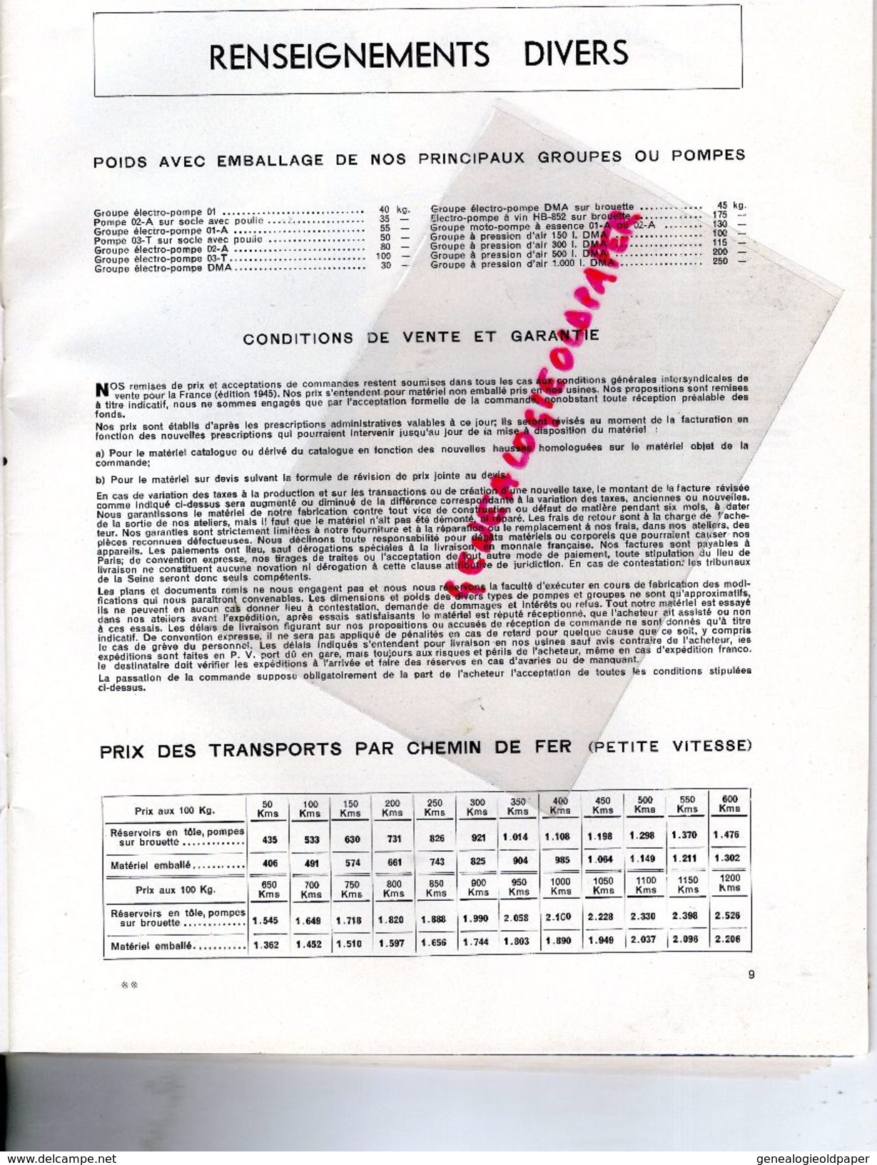 92-ST  SAINT CLOUD-SURESNES LONGCHAMP-RARE CATALOGUE ETS POMPES GUINARD-EAU SOUS PRESSION-PARIS-POMPIERS -1953 POMPE
