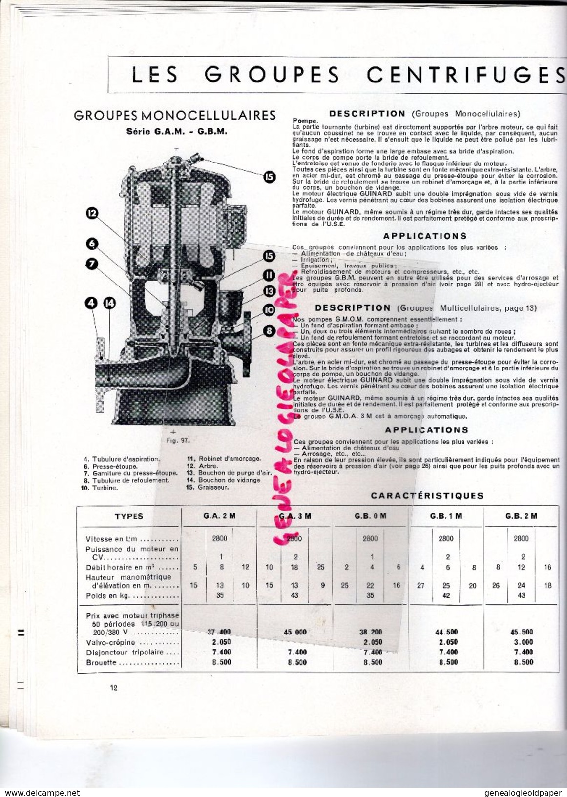 92-ST  SAINT CLOUD-SURESNES LONGCHAMP-RARE CATALOGUE ETS POMPES GUINARD-EAU SOUS PRESSION-PARIS-POMPIERS -1953 POMPE