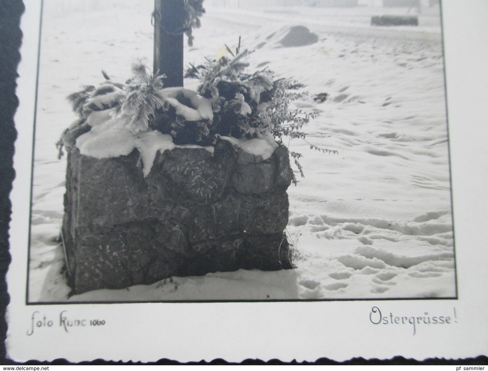 AK Echtfoto 1937 Kreuz / Ostergüße Foto Kunc. Jugoslawien / Celje. Osterkranz Auf Dem Kreuz - Heilige Stätte