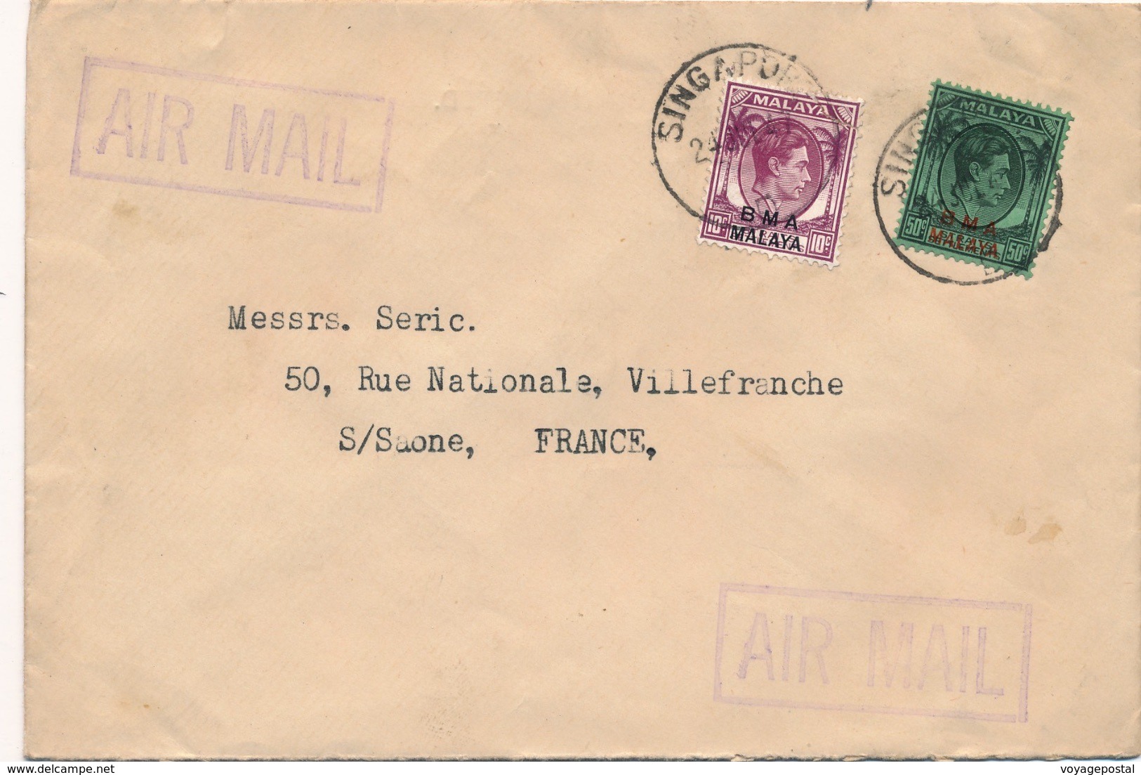 Lettre Malaya Singapore BMA Pour La France - Straits Settlements