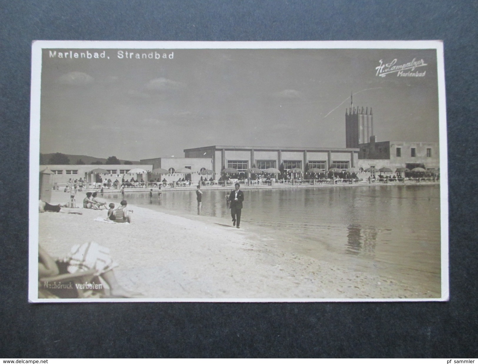 AK / Echtfoto 1929 Tschechien / Sudeten. Marienbad Strandbad. H. Lampalzer. Gastronie Am Strand - Sudeten