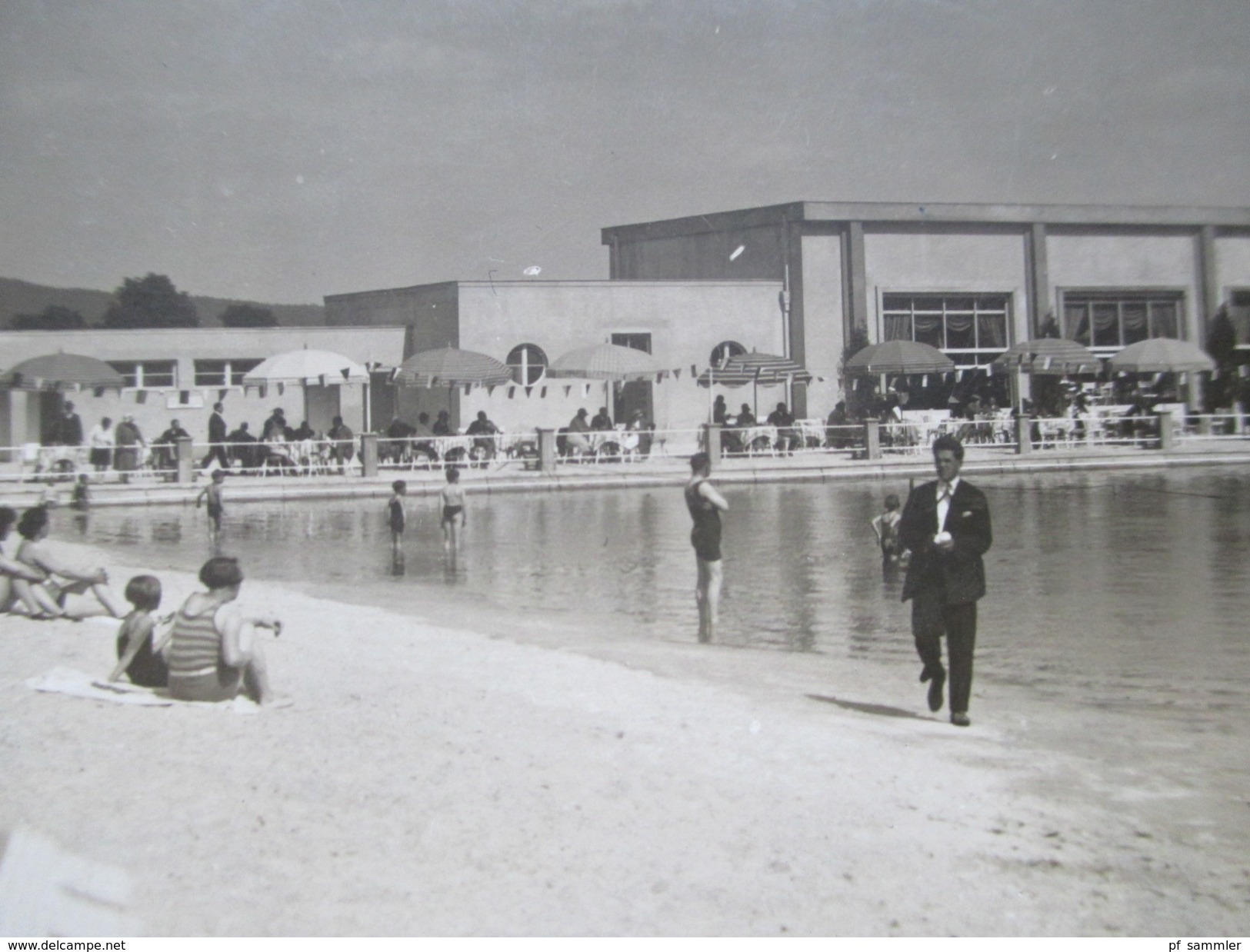 AK / Echtfoto 1929 Tschechien / Sudeten. Marienbad Strandbad. H. Lampalzer. Gastronie Am Strand - Sudeten