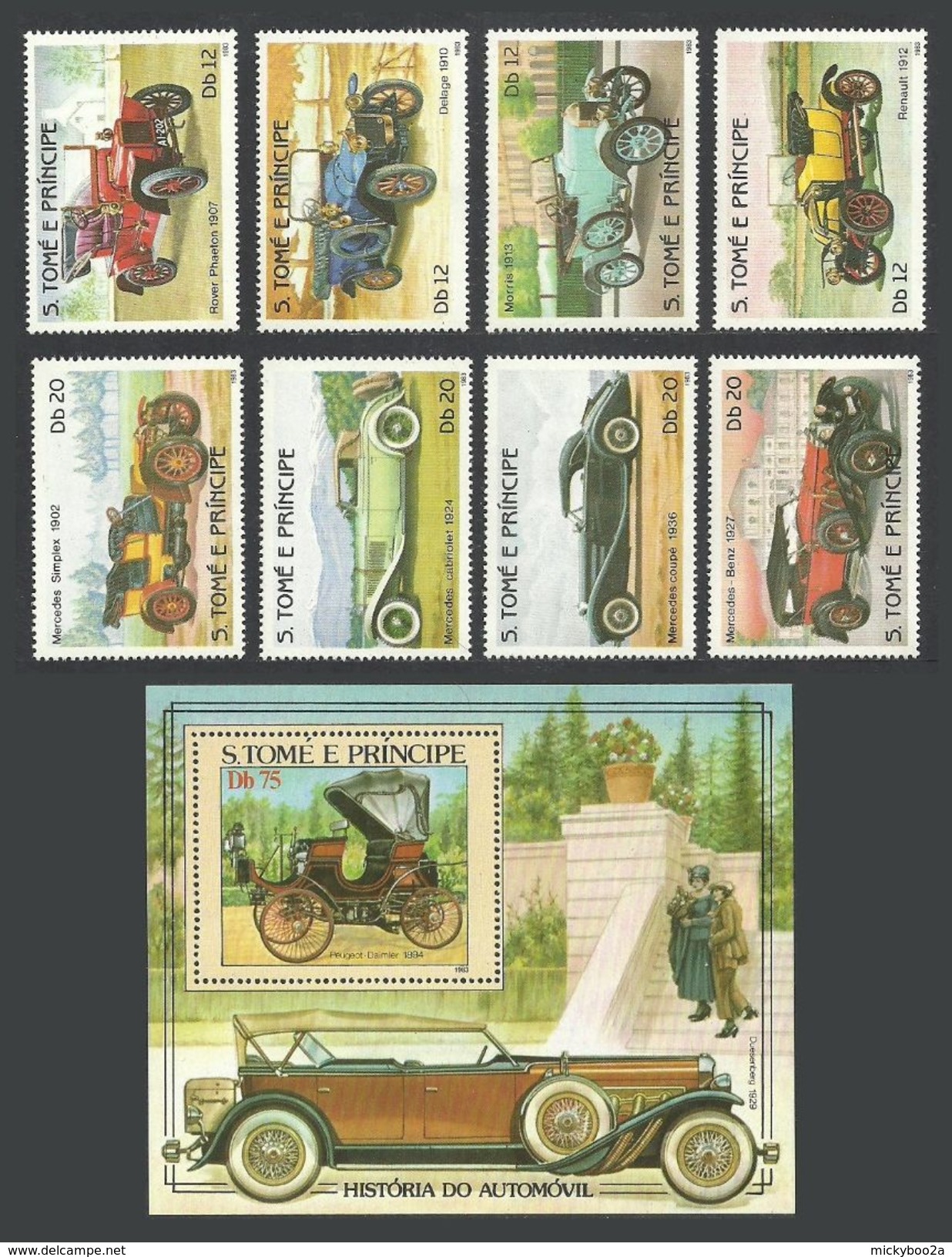 ST THOMAS AND PRINCE 1983 CARS AUTOMOBILES SET & M/SHEET MNH - Sao Tome And Principe