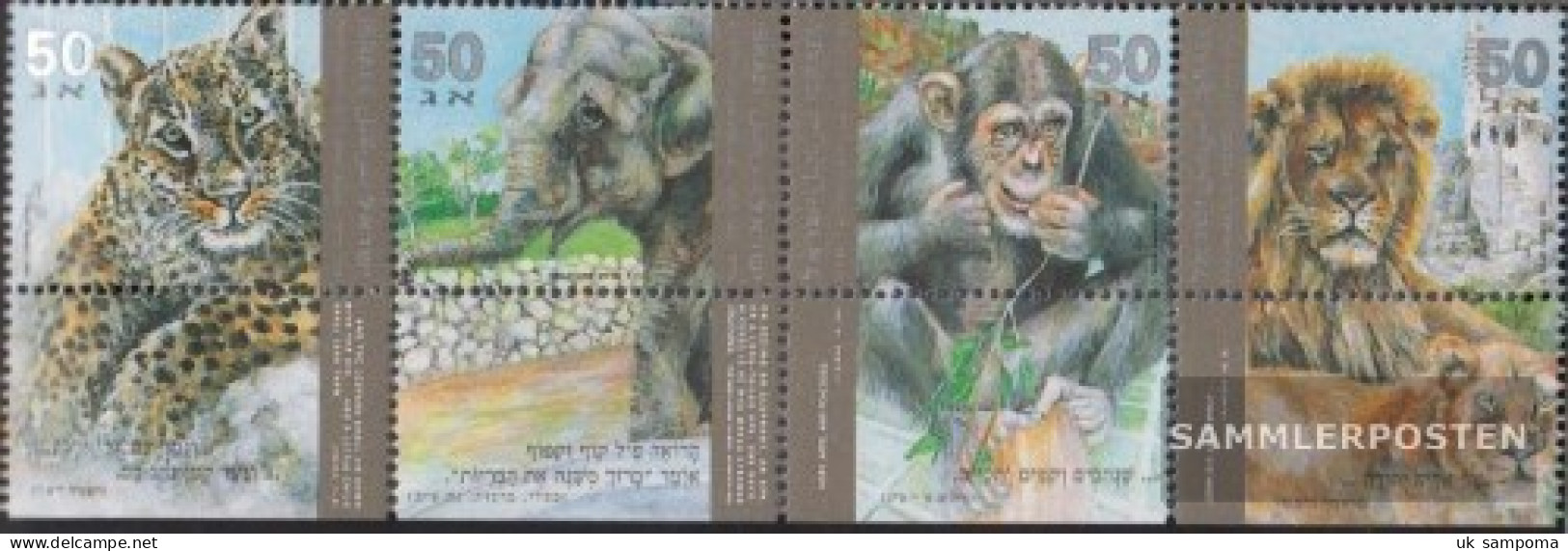 Israel 1240-1243 Quad Strip With Tab (complete Issue) Unmounted Mint / Never Hinged 1992 Aninals In Zoo - Nuevos (con Tab)