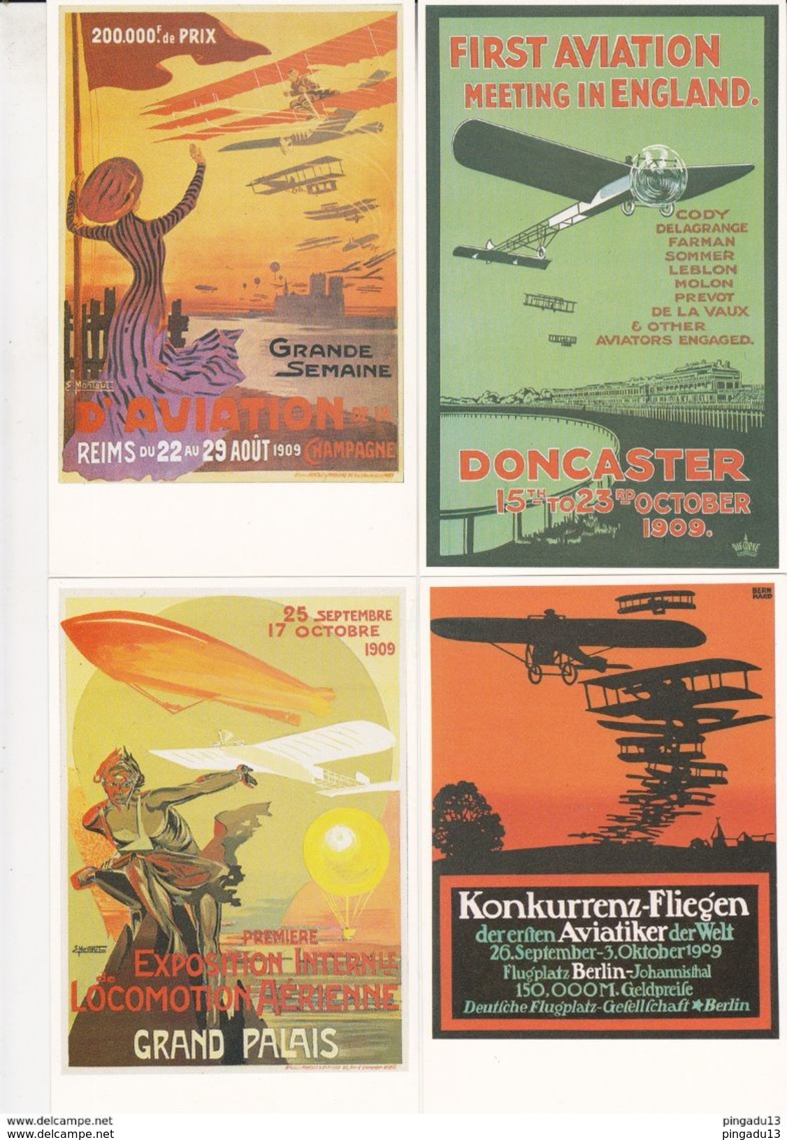 Au Plus Rapide Pochette Complète 6 Cartes Postales Meeting Aviation Doncaster Paris Bruxelles Berlin ... - Meetings