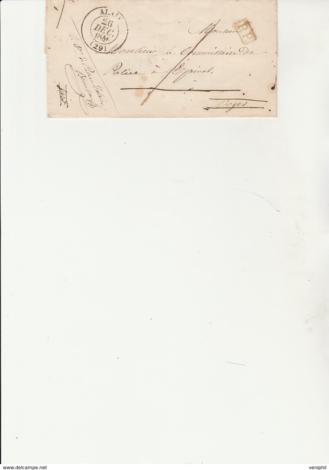 LETTRE OBLITEREE EN P.P. AVEC CACHET A DATE TYPE 13- ALAIS -26 DEC 1846- - 1801-1848: Precursores XIX